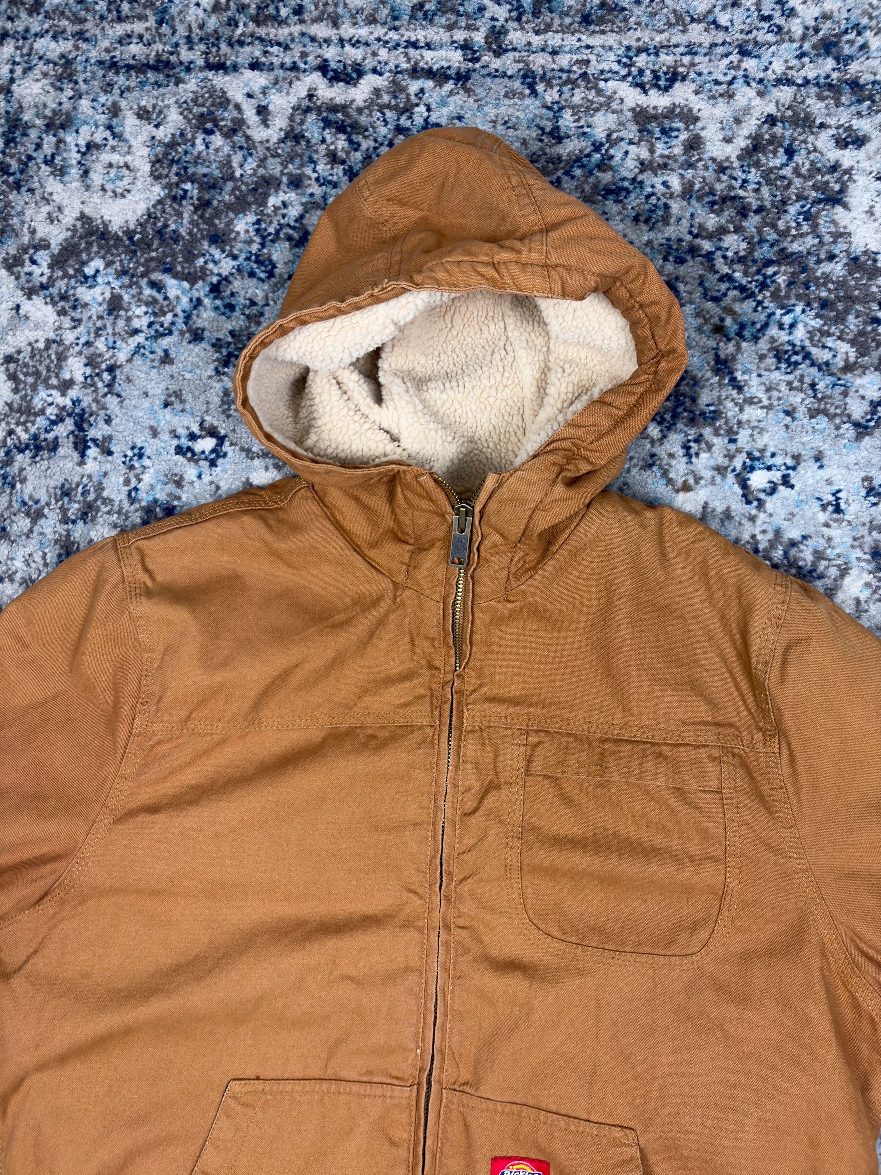 Vintage Dickies Sherpa Lined Canvas Workwear Hooded Jacket Size Large