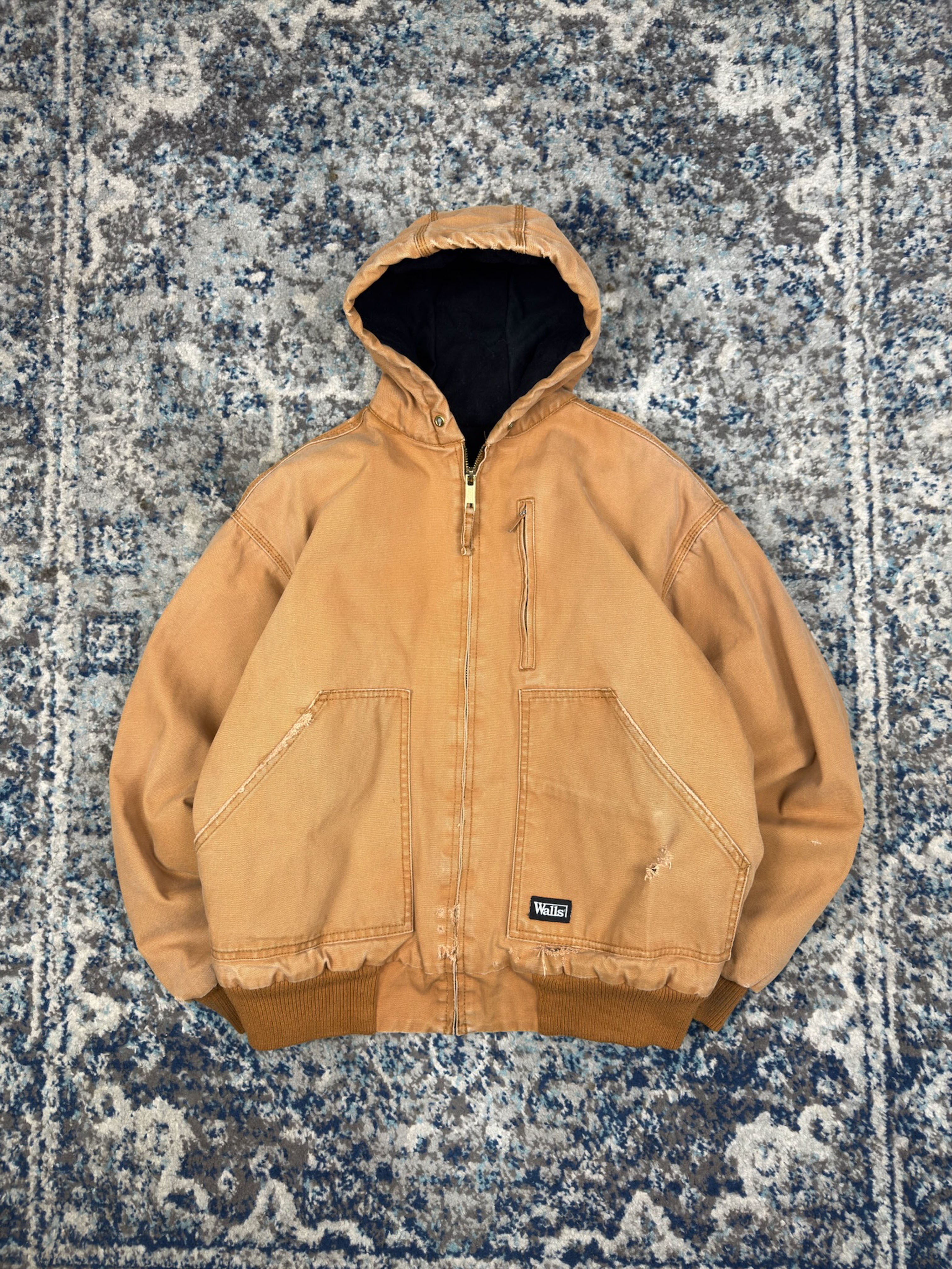 Vintage Walls Insulated Canvas Workwear Hooded Bomber Jacket Size XL