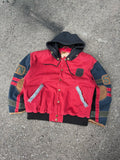 Vintage Y2K SYN Jeans Insulated Patchwork Hooded Bomber Jacket Size Large