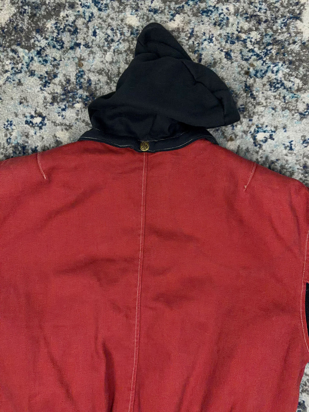 Vintage Y2K SYN Jeans Insulated Patchwork Hooded Bomber Jacket Size Large