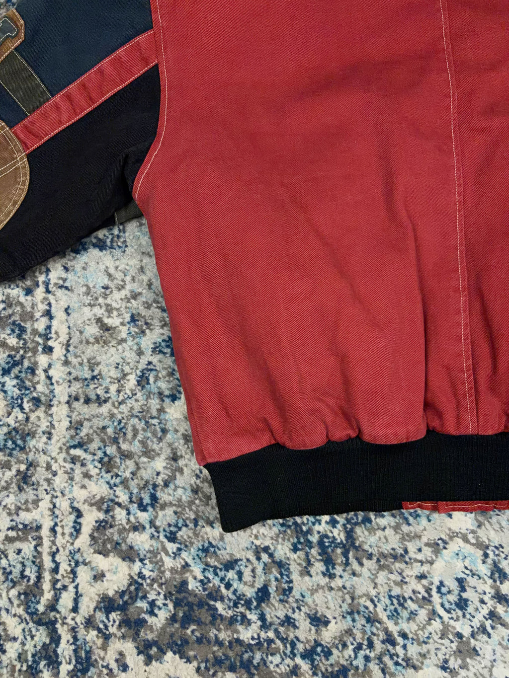 Vintage Y2K SYN Jeans Insulated Patchwork Hooded Bomber Jacket Size Large
