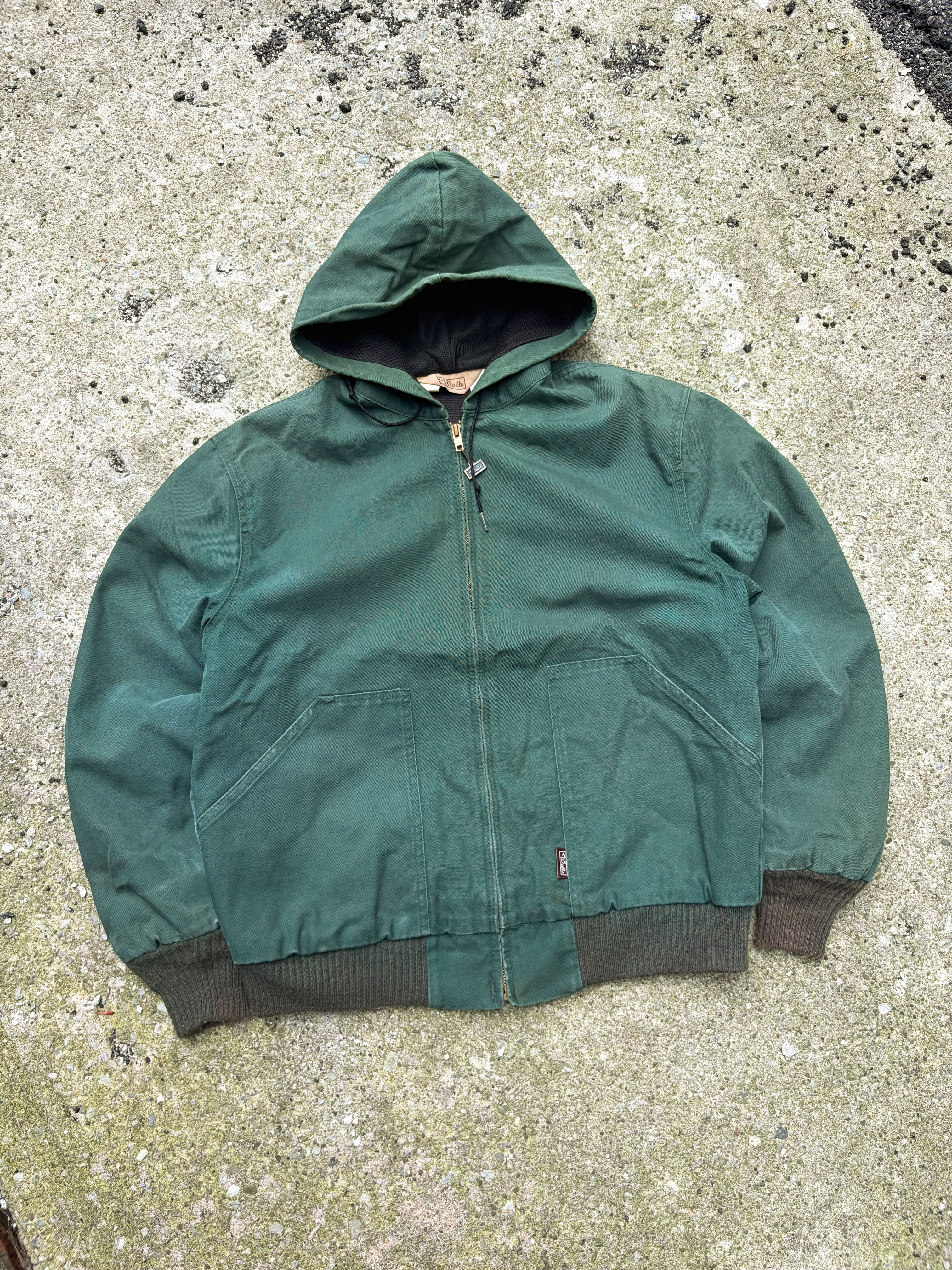 Vintage 90s Walls Thermal Lined Canvas Workwear Hooded Bomber Jacket Size Large
