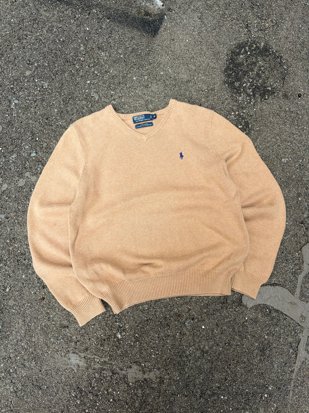 Vintage Polo Ralph Lauren Embroidered Pony V-Neck Knit Sweater Size Medium