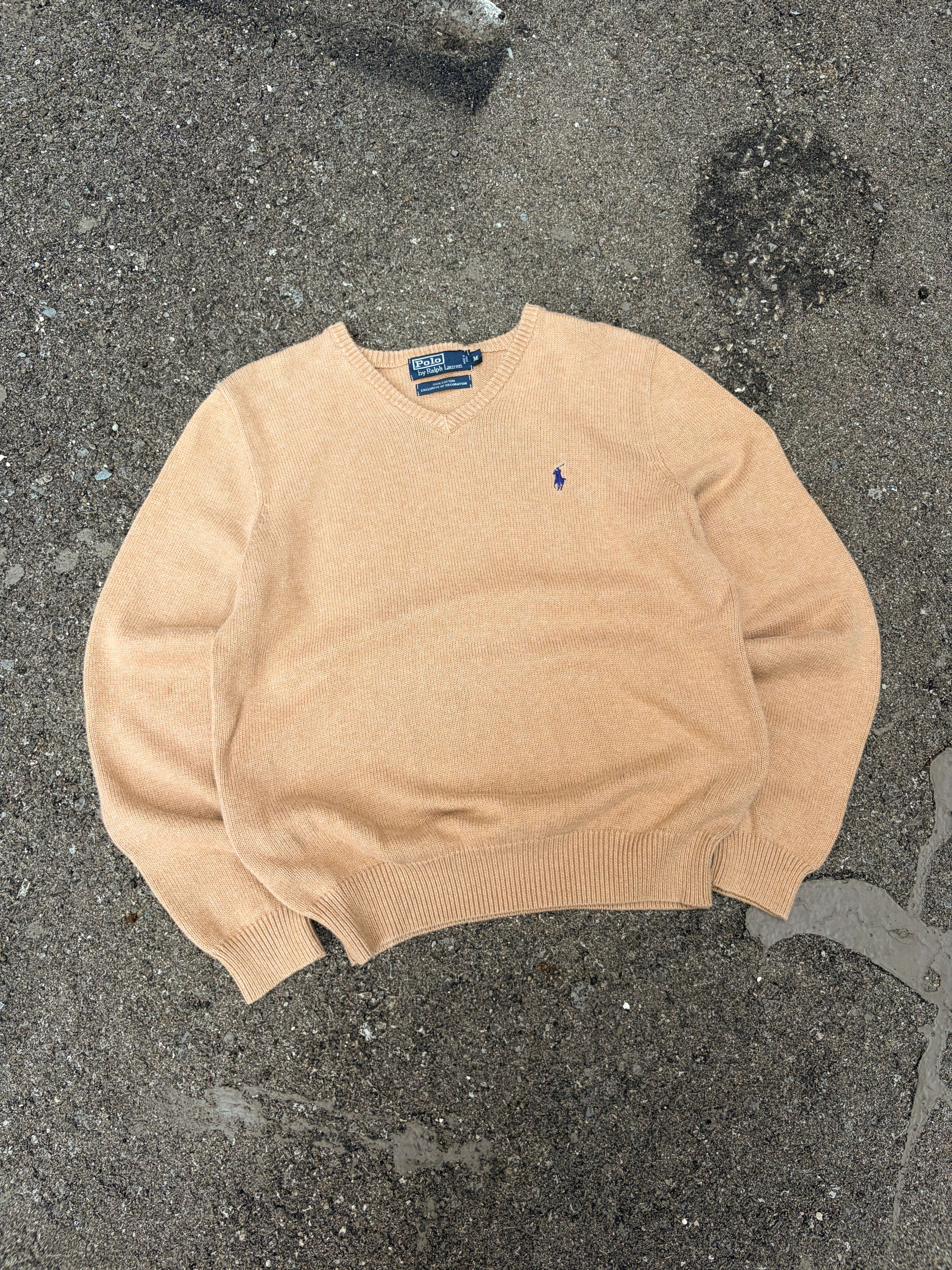 Vintage Polo Ralph Lauren Embroidered Pony V-Neck Knit Sweater Size Medium