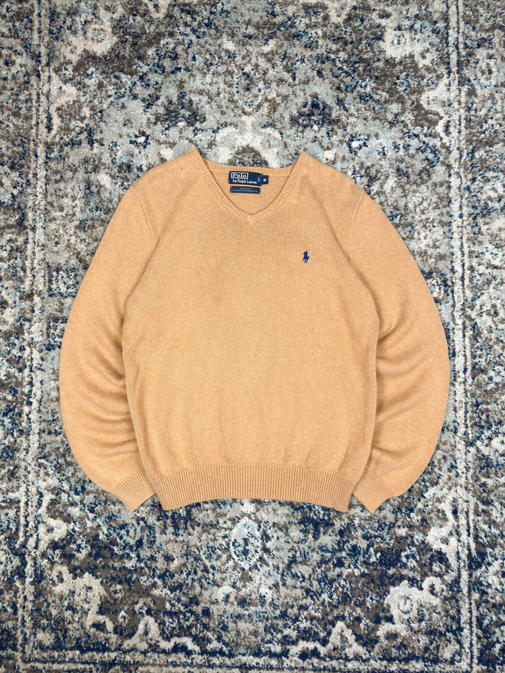 Vintage Polo Ralph Lauren Embroidered Pony V-Neck Knit Sweater Size Medium