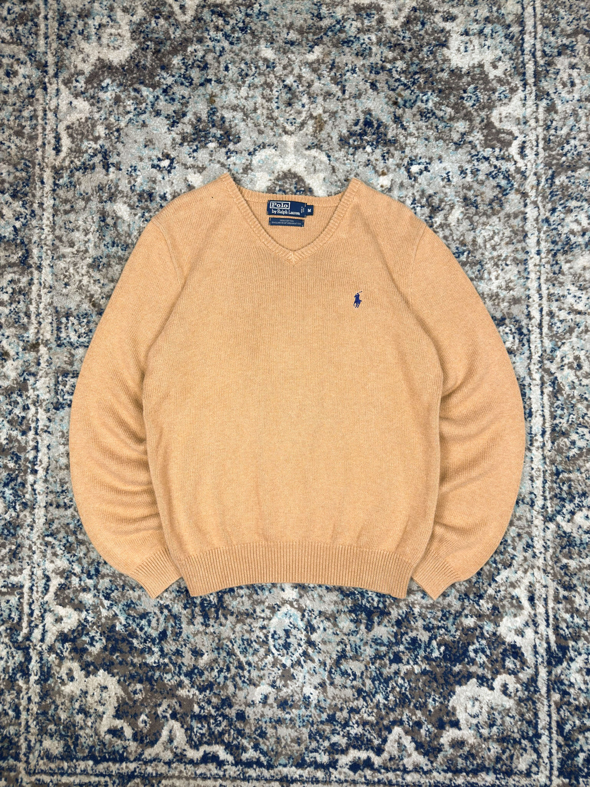 Vintage Polo Ralph Lauren Embroidered Pony V-Neck Knit Sweater Size Medium