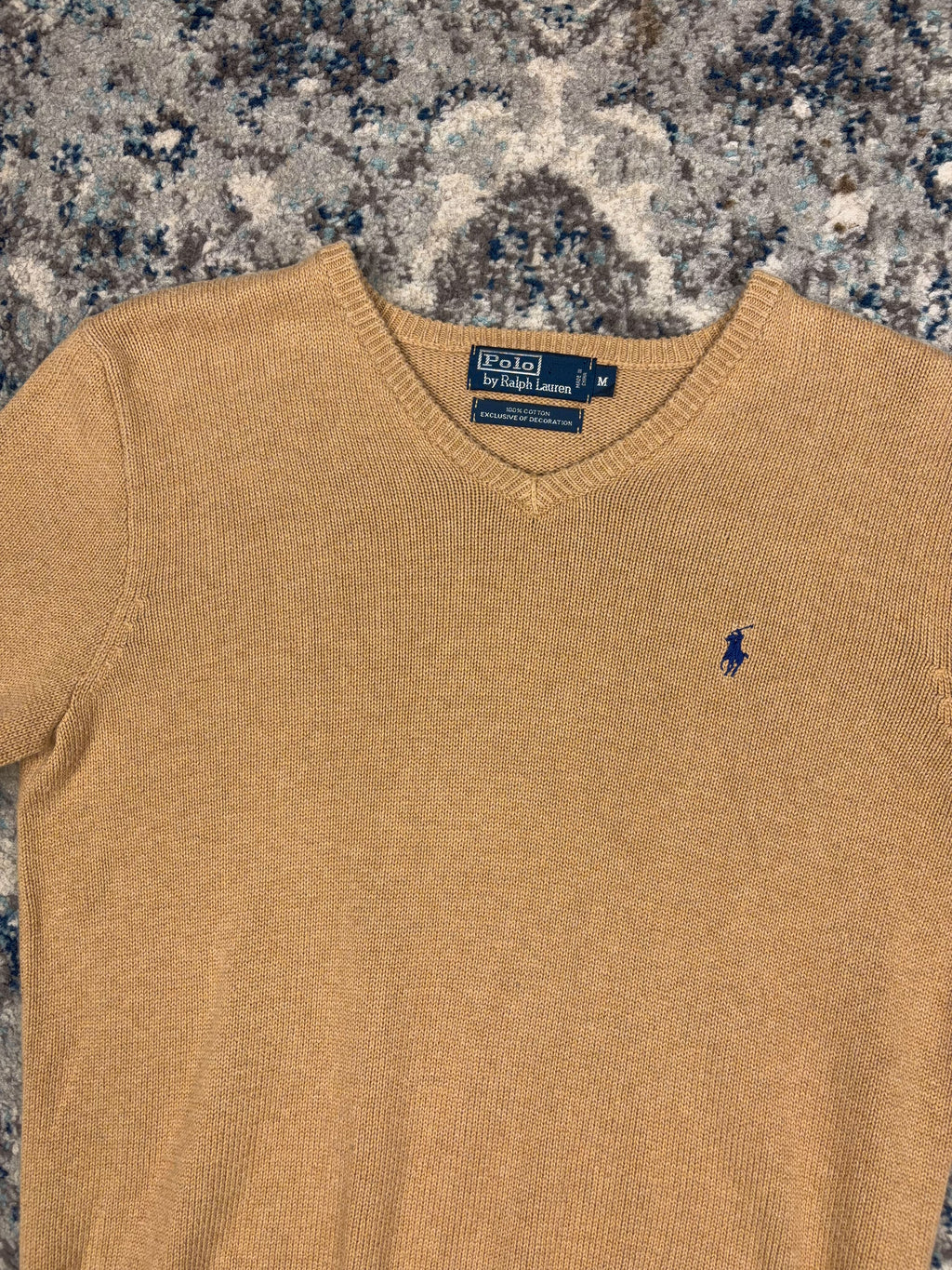 Vintage Polo Ralph Lauren Embroidered Pony V-Neck Knit Sweater Size Medium