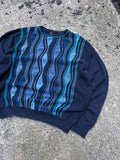 Vintage Tosani Canada Textured Wave Pattern Knit Sweater Size XL