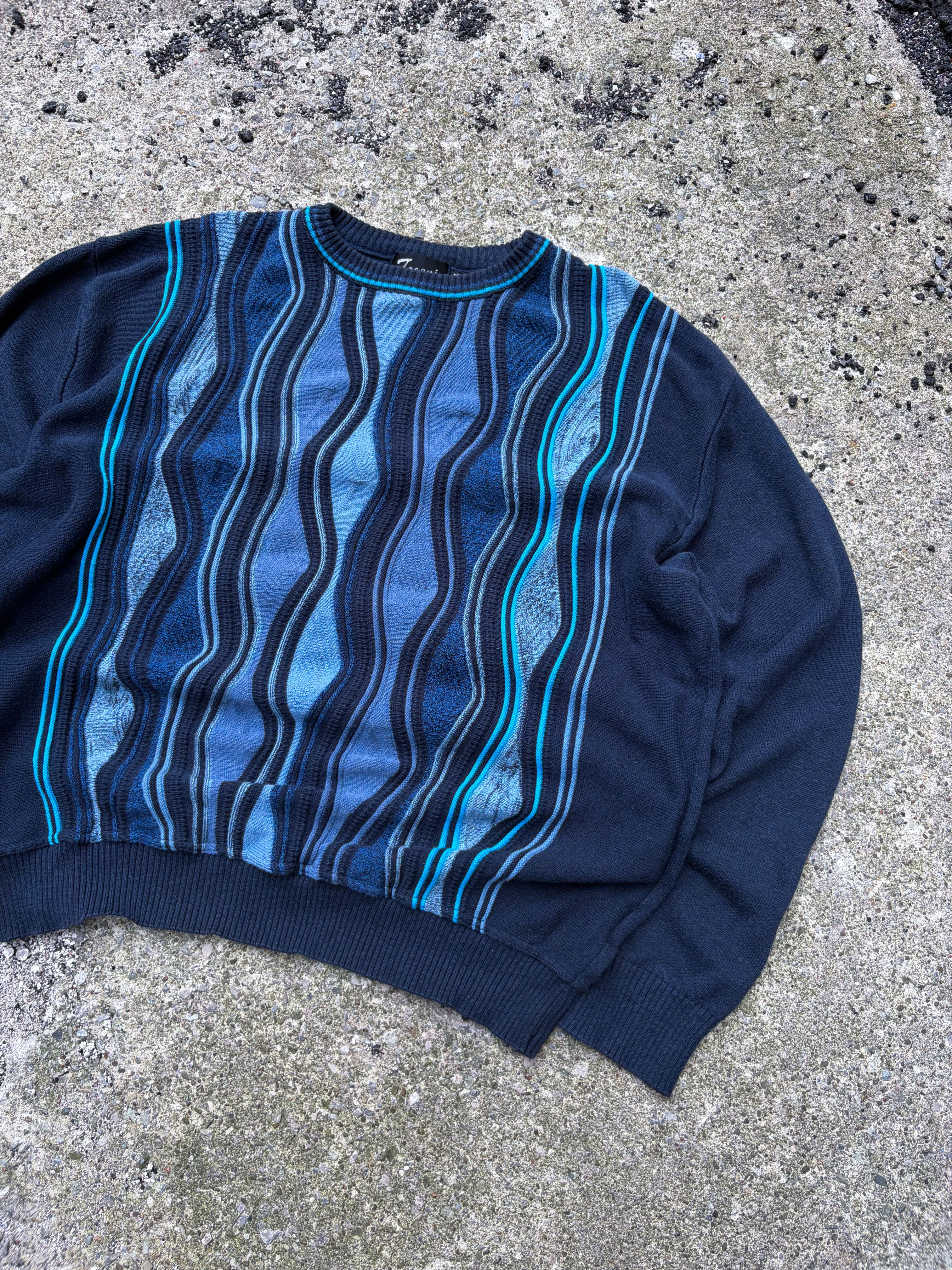 Vintage Tosani Canada Textured Wave Pattern Knit Sweater Size XL