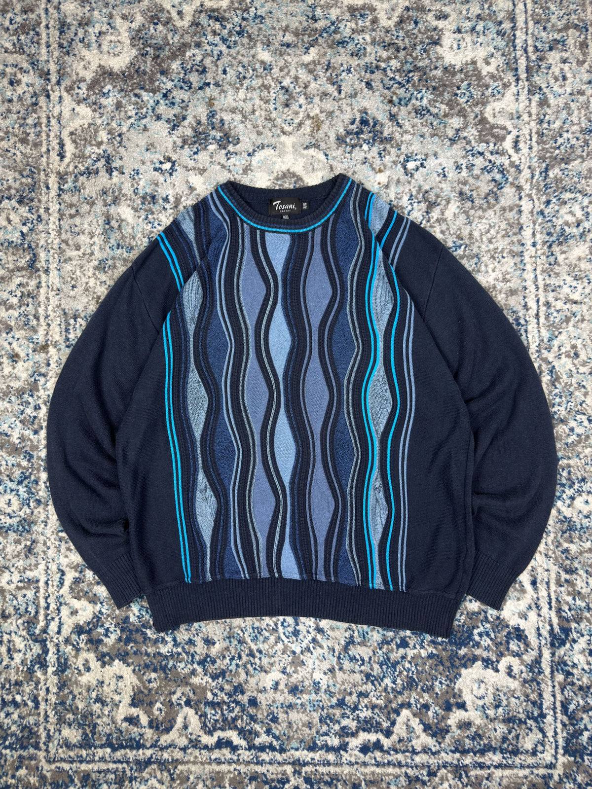 Vintage Tosani Canada Textured Wave Pattern Knit Sweater Size XL