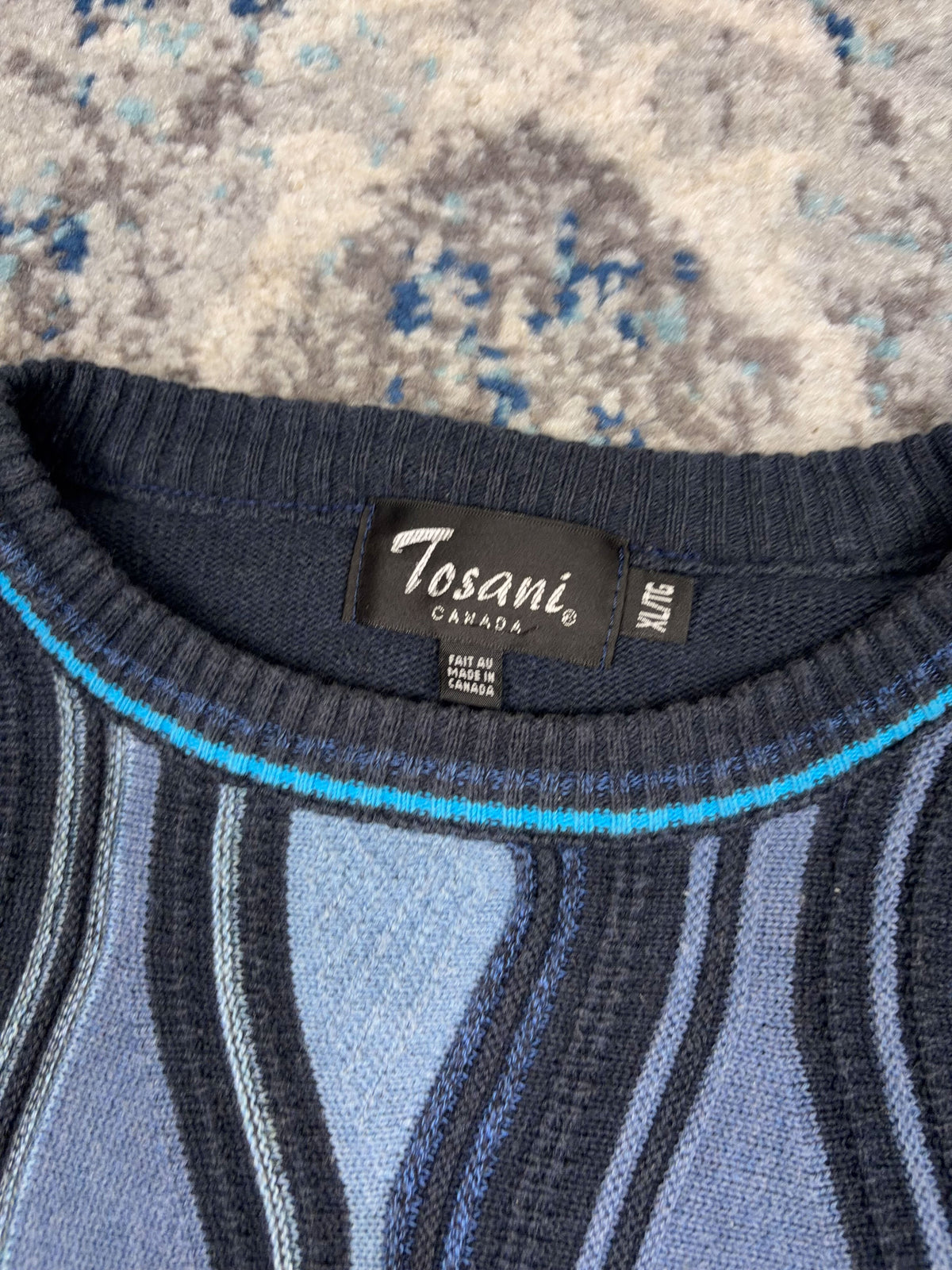 Vintage Tosani Canada Textured Wave Pattern Knit Sweater Size XL