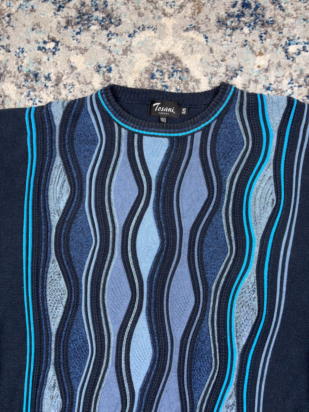 Vintage Tosani Canada Textured Wave Pattern Knit Sweater Size XL