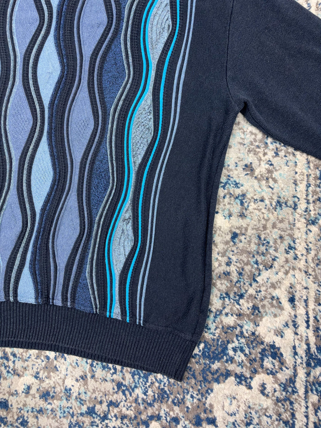 Vintage Tosani Canada Textured Wave Pattern Knit Sweater Size XL
