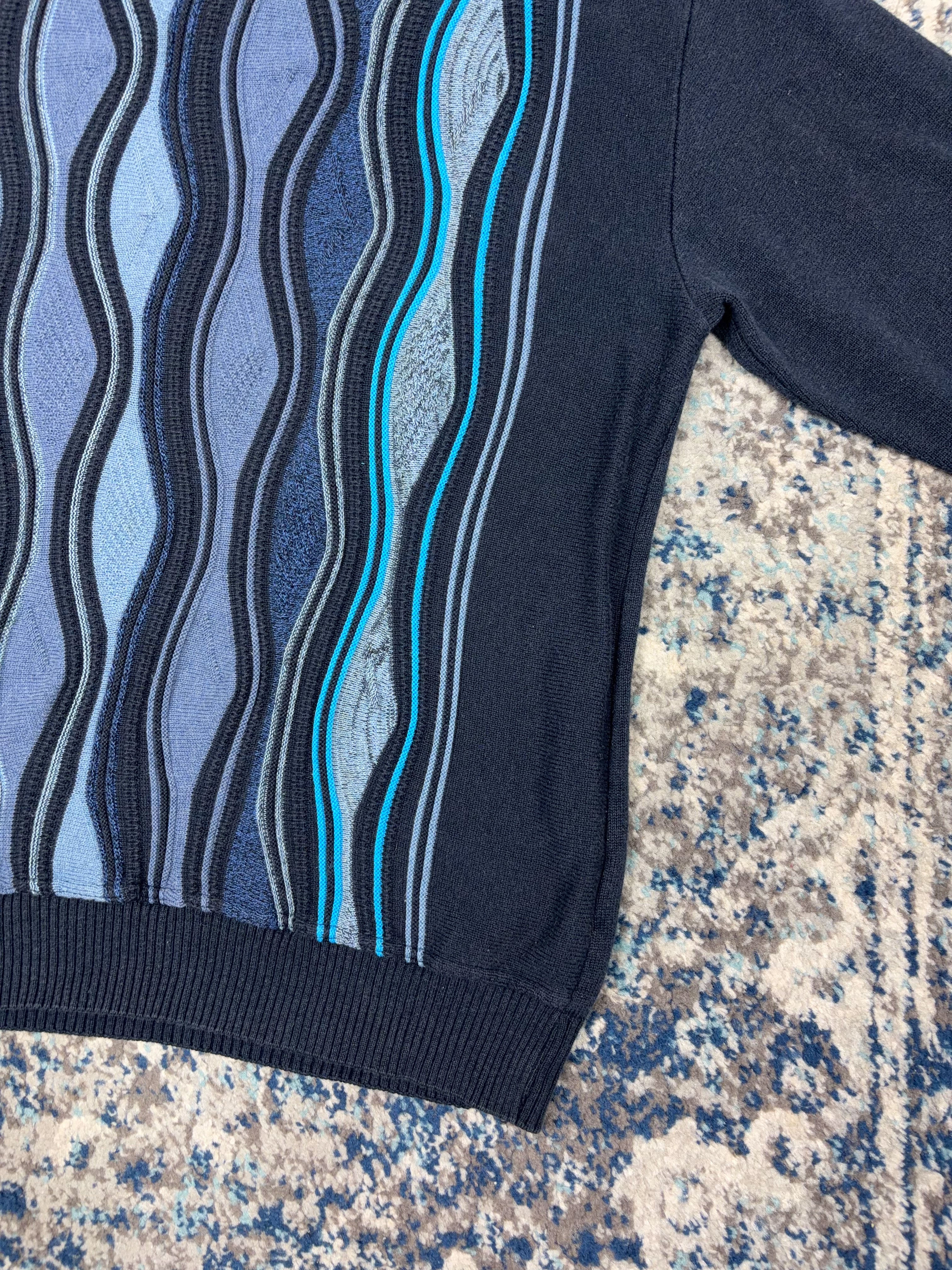 Vintage Tosani Canada Textured Wave Pattern Knit Sweater Size XL