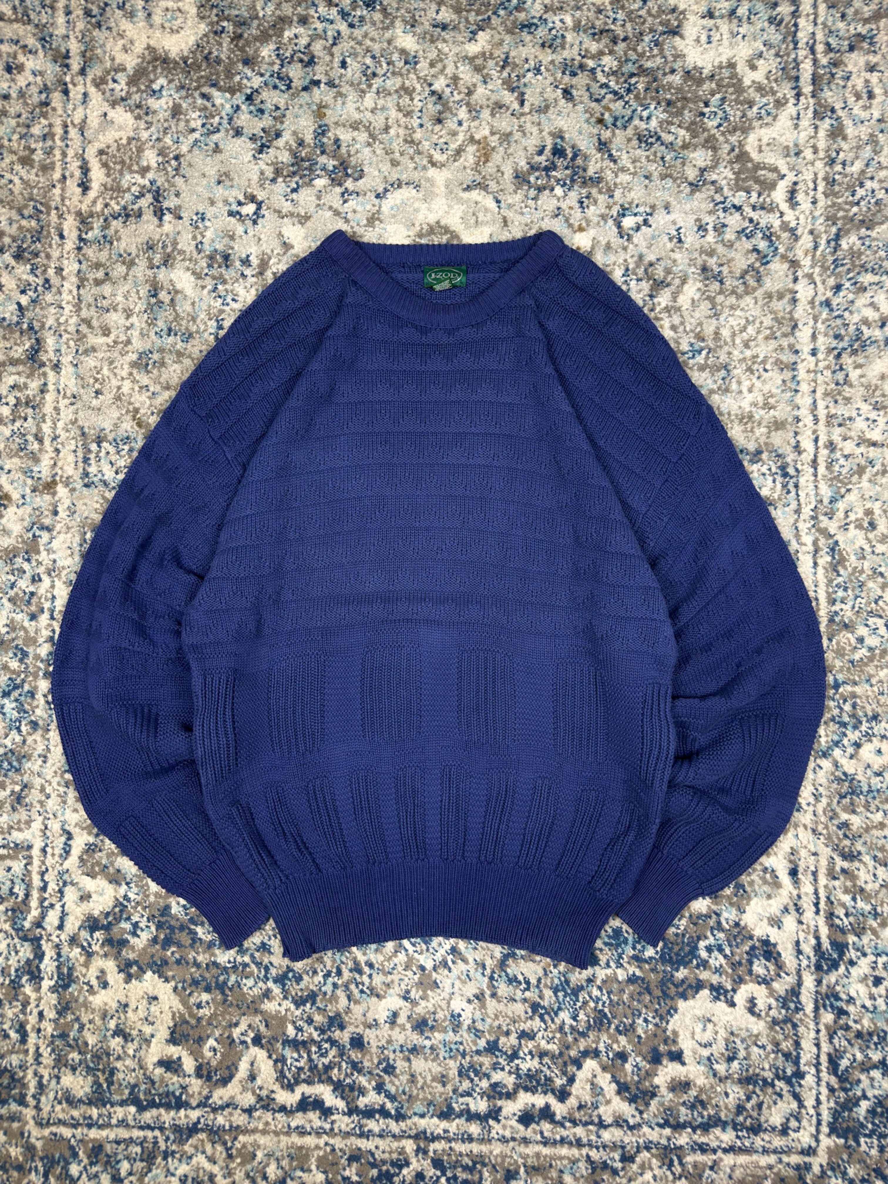 Vintage IZOD Textured Stripe Pattern Pullover Knit Sweater Size Large