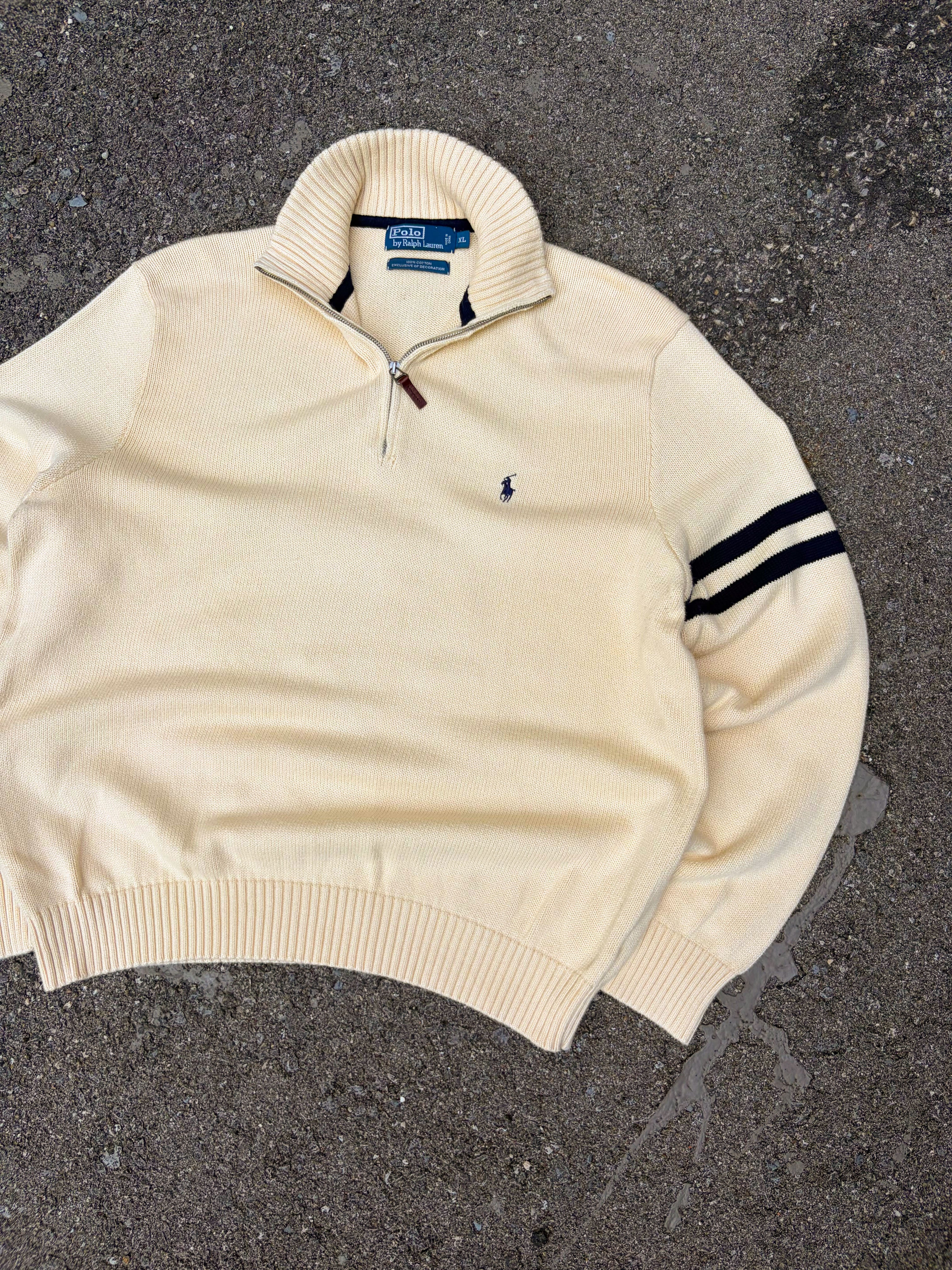 Vintage Polo Ralph Lauren Embroidered Pony 1/4 Zip Knit Sweater Size XL
