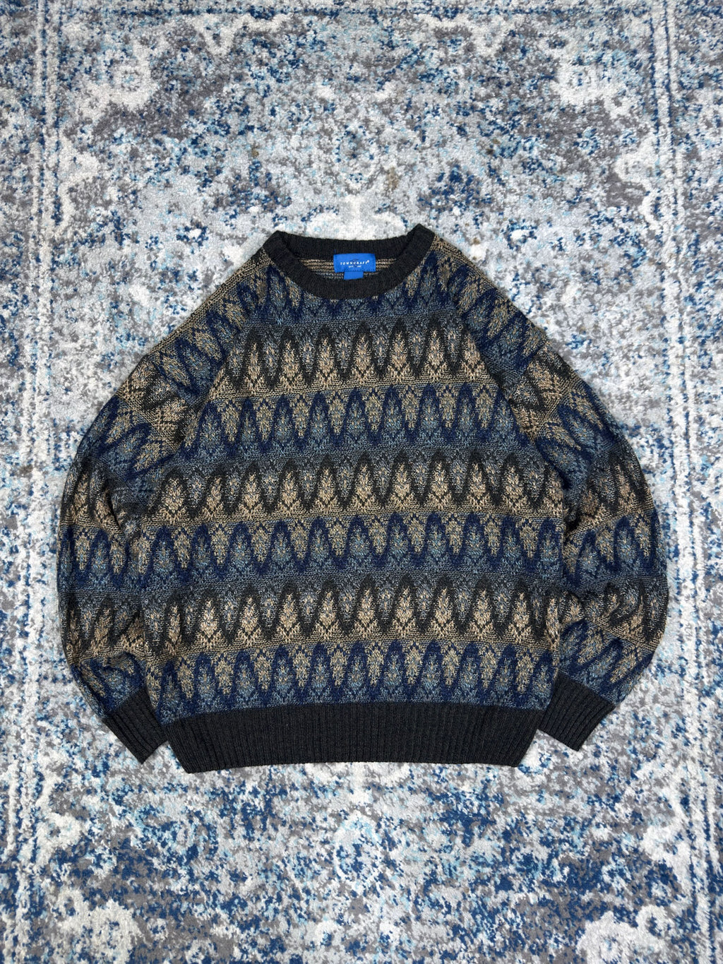 Vintage Towncraft Wave Stripe Pullover Knit Sweater Size Medium