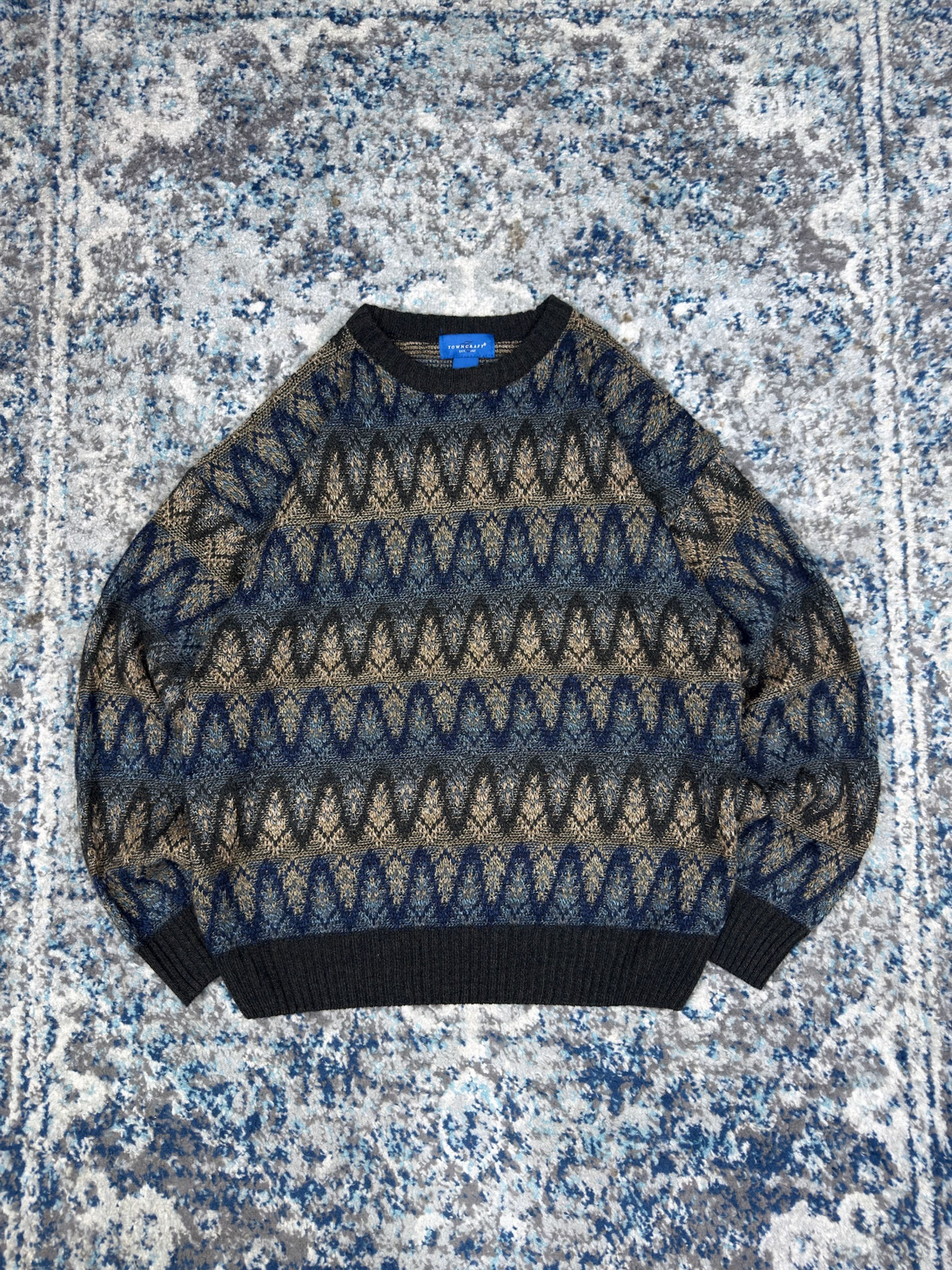 Vintage Towncraft Wave Stripe Pullover Knit Sweater Size Medium