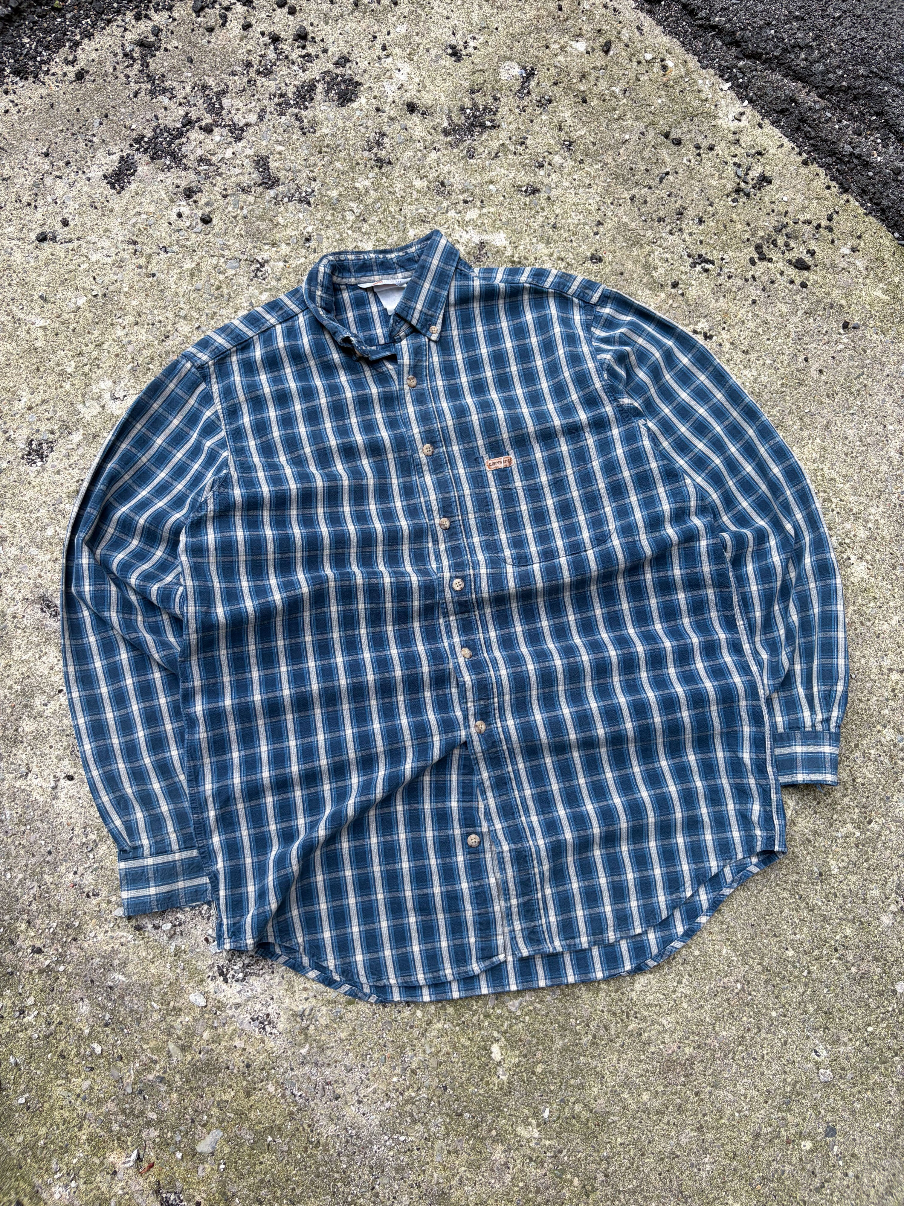 Vintage 90s Carhartt Single Pocket Plaid Workwear Button Up Shirt Size LT
