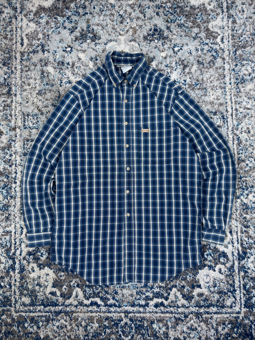 Vintage 90s Carhartt Single Pocket Plaid Workwear Button Up Shirt Size LT