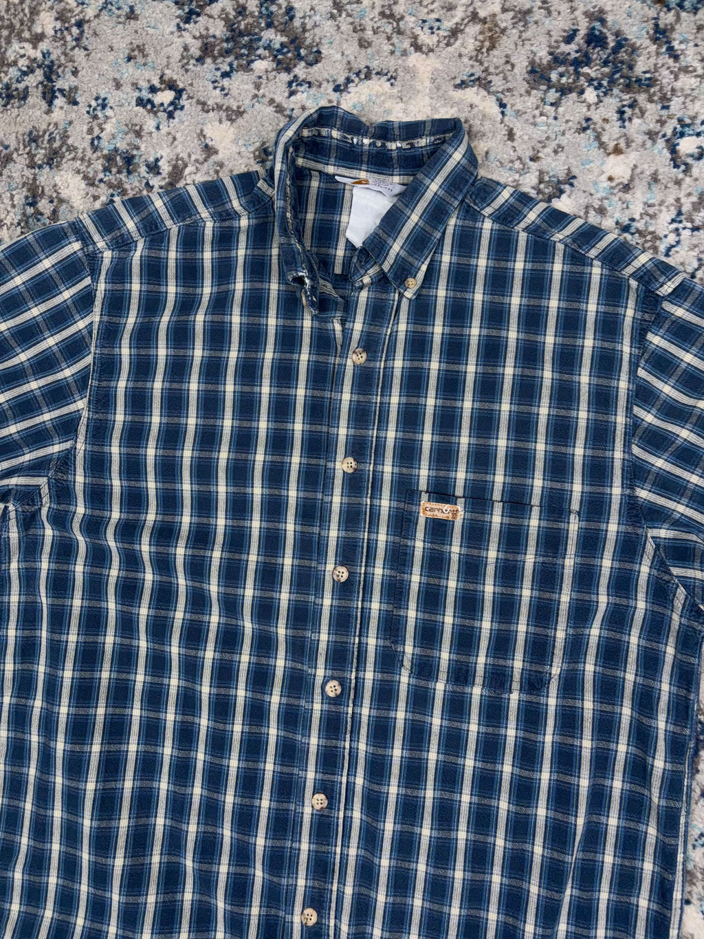 Vintage 90s Carhartt Single Pocket Plaid Workwear Button Up Shirt Size LT
