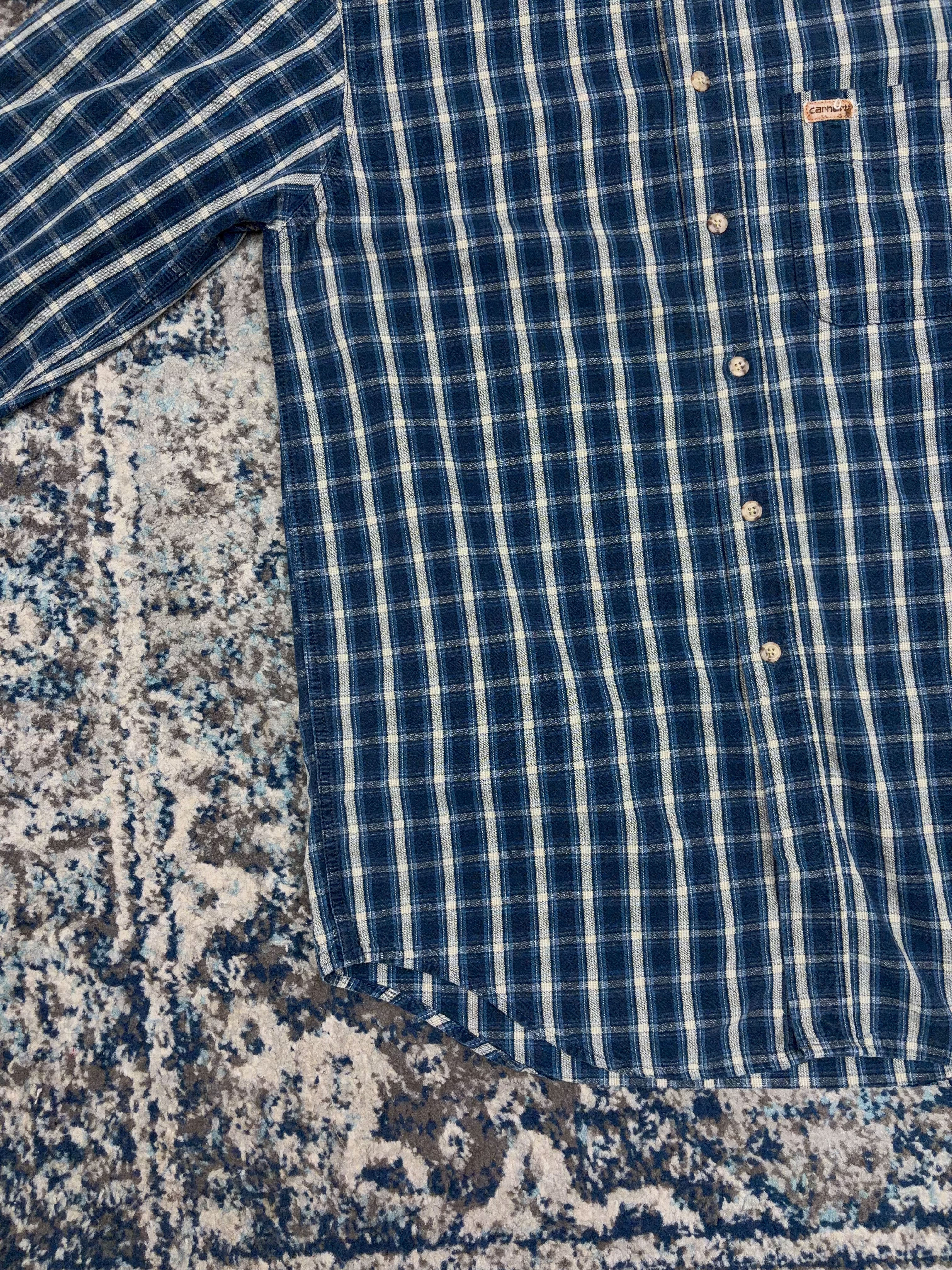 Vintage 90s Carhartt Single Pocket Plaid Workwear Button Up Shirt Size LT