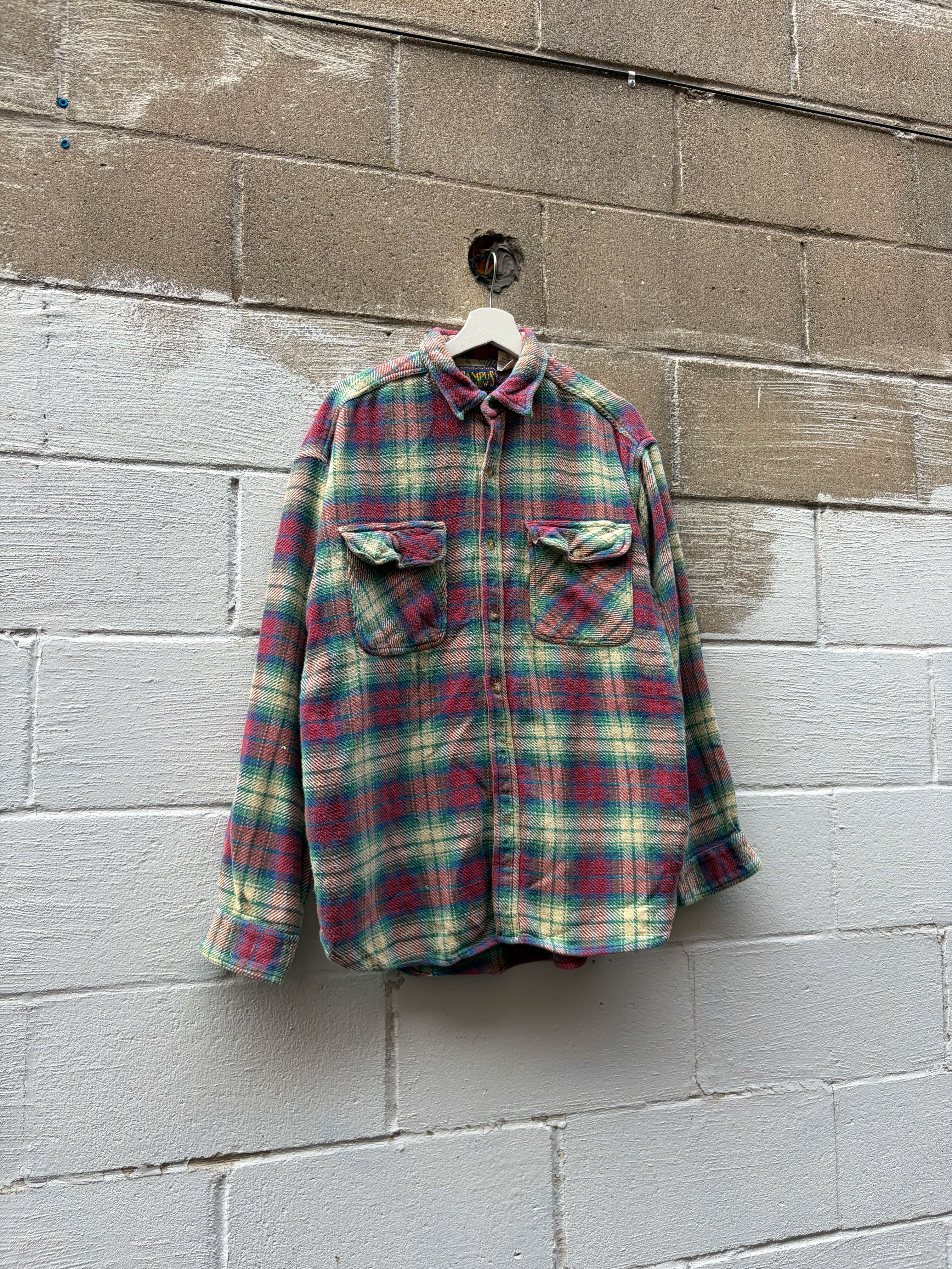 Vintage Campus Crew Plaid Double Pocket Button Up Shirt Size Large