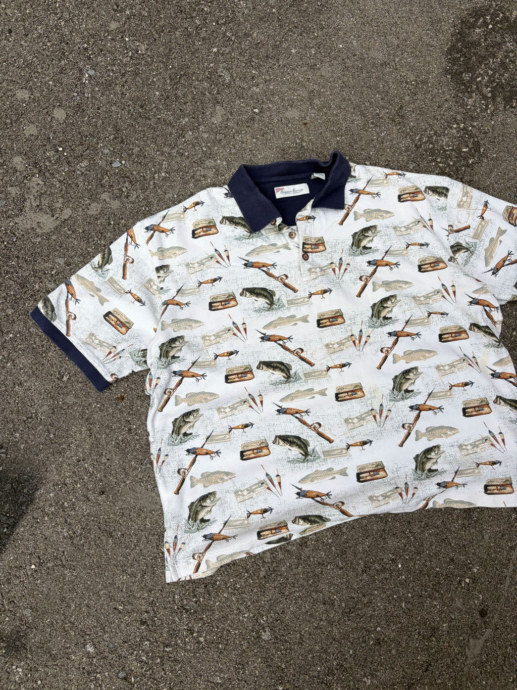 Vintage American Summer Fishing Graphic 1/4 Button Up Shirt Size XL