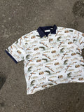 Vintage American Summer Fishing Graphic 1/4 Button Up Shirt Size XL