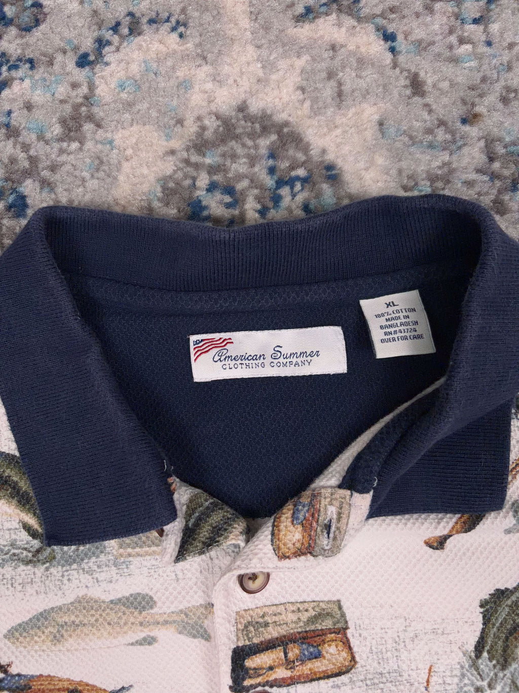 Vintage American Summer Fishing Graphic 1/4 Button Up Shirt Size XL