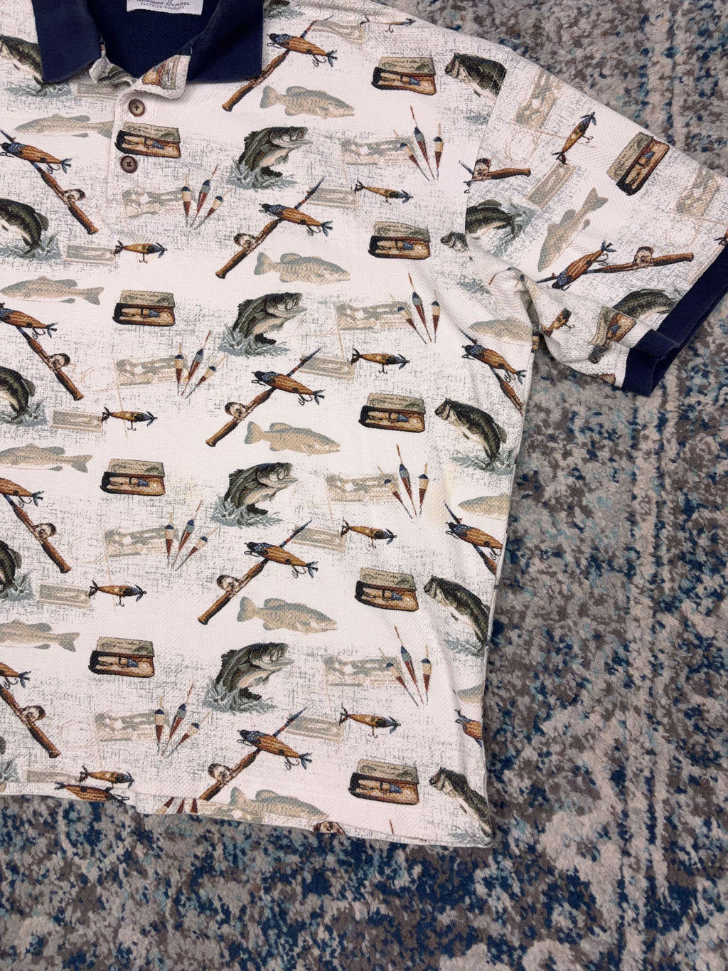 Vintage American Summer Fishing Graphic 1/4 Button Up Shirt Size XL