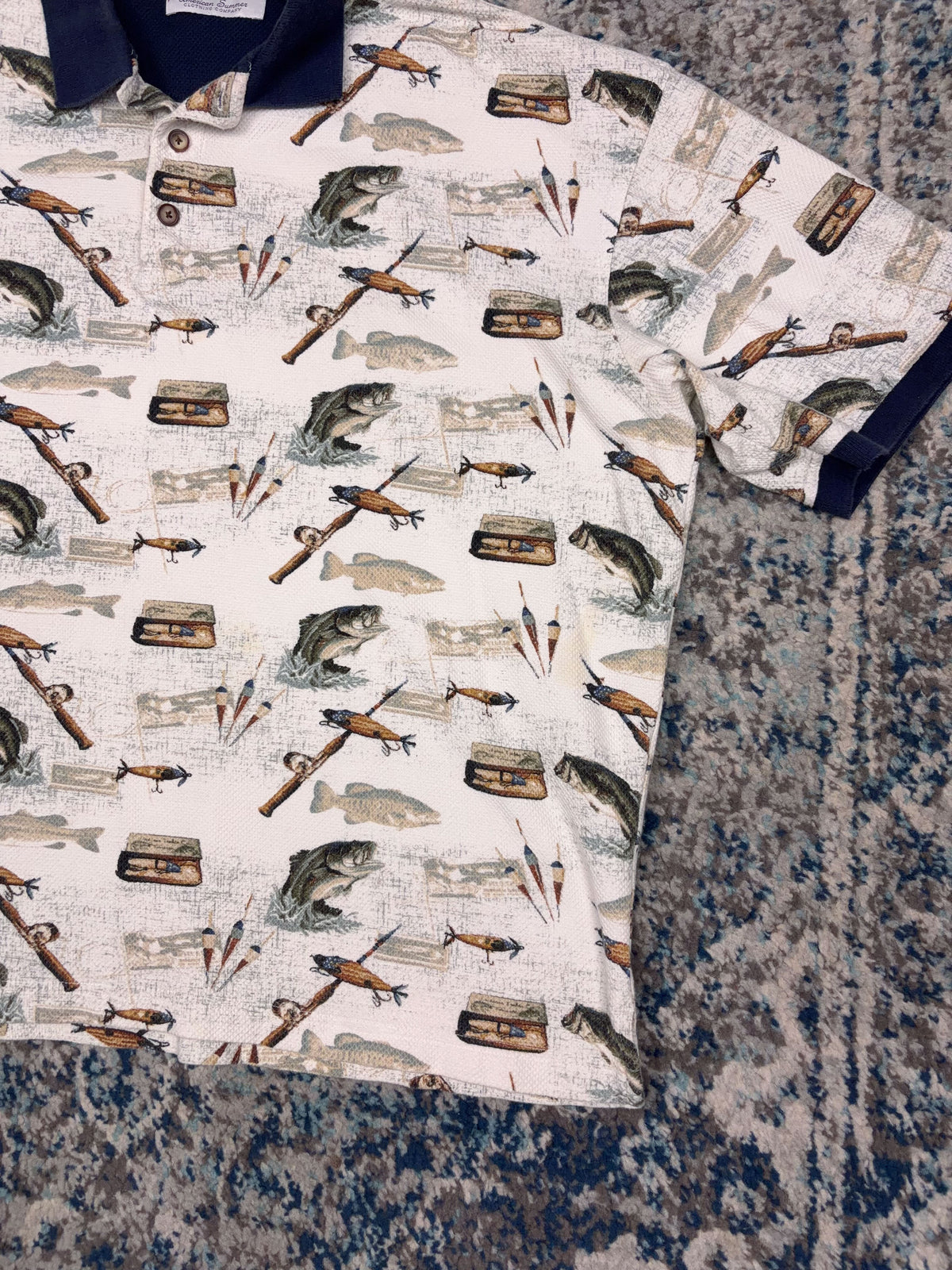 Vintage American Summer Fishing Graphic 1/4 Button Up Shirt Size XL
