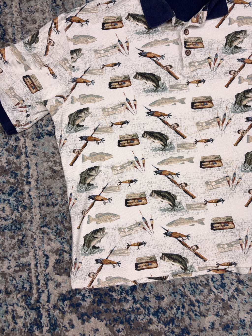 Vintage American Summer Fishing Graphic 1/4 Button Up Shirt Size XL
