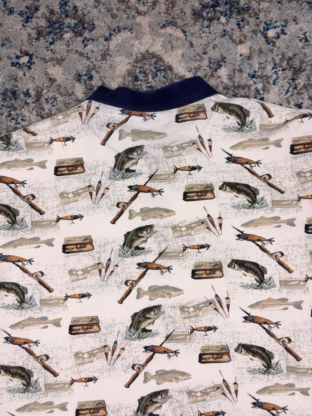 Vintage American Summer Fishing Graphic 1/4 Button Up Shirt Size XL