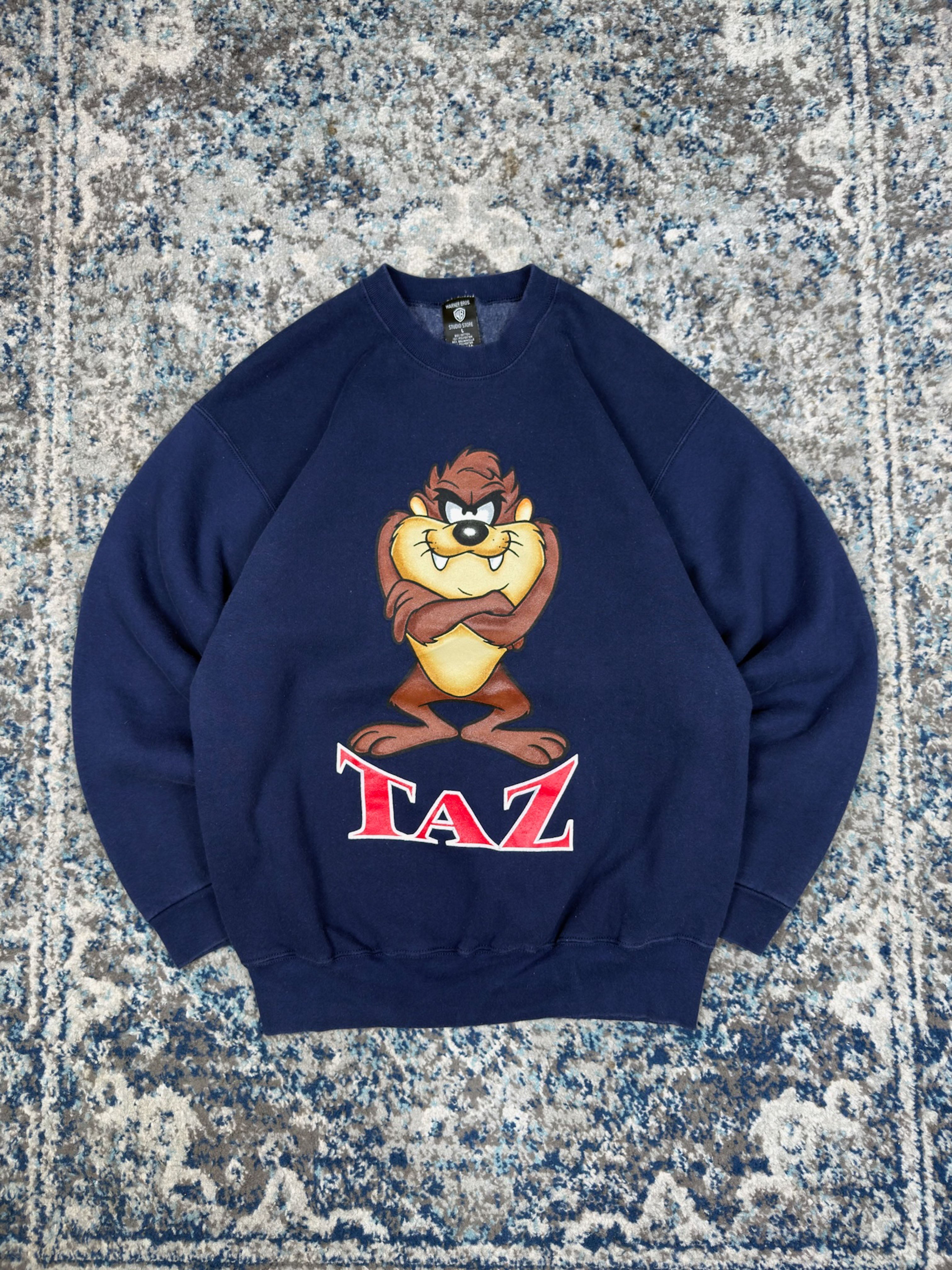 Vintage Looney Tunes Taz Character Graphic Spellout Sweatshirt Size Large