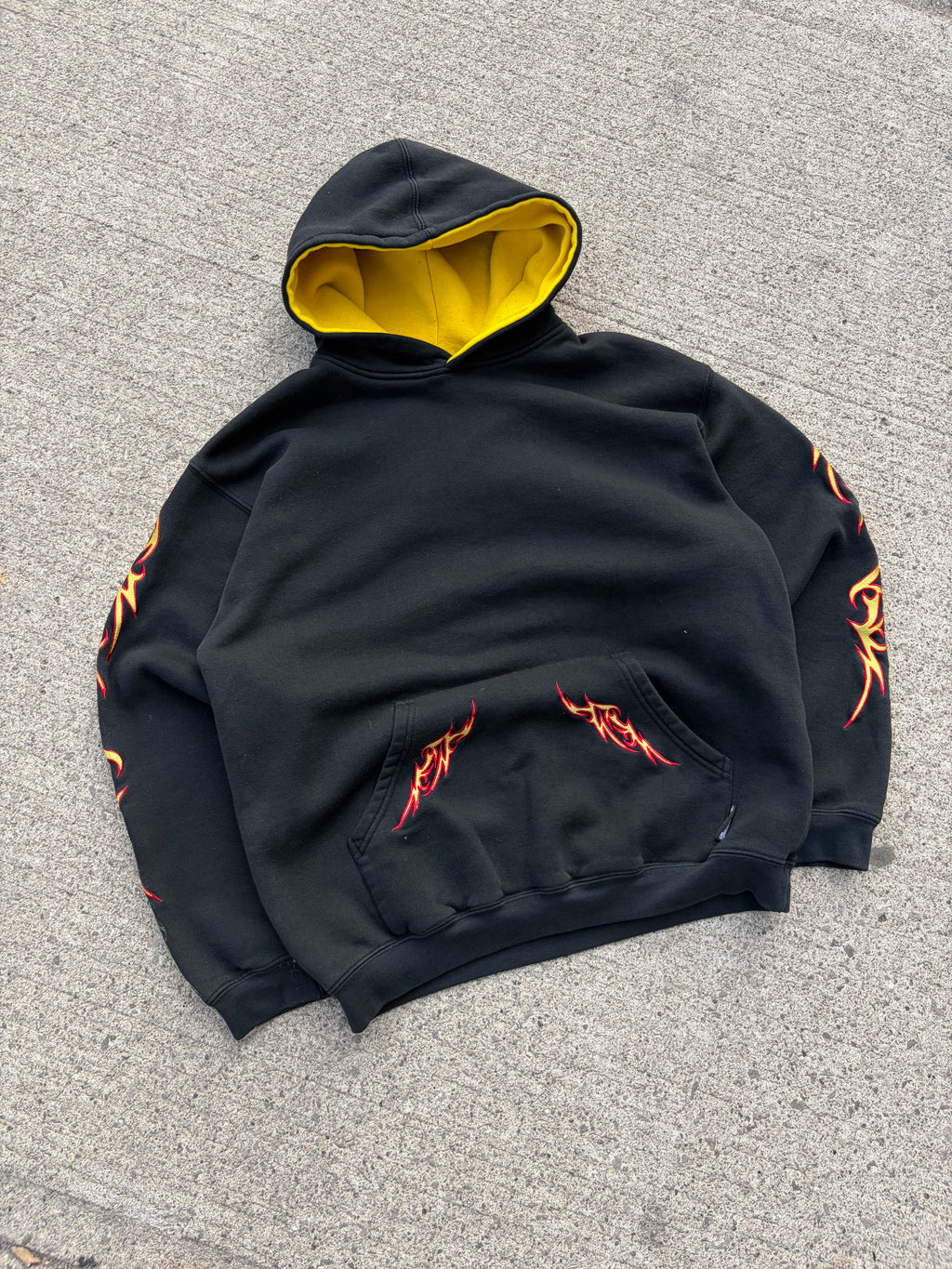 Vintage Y2K Silver Point Embroidered Tribal Hooded Sweatshirt Size XL