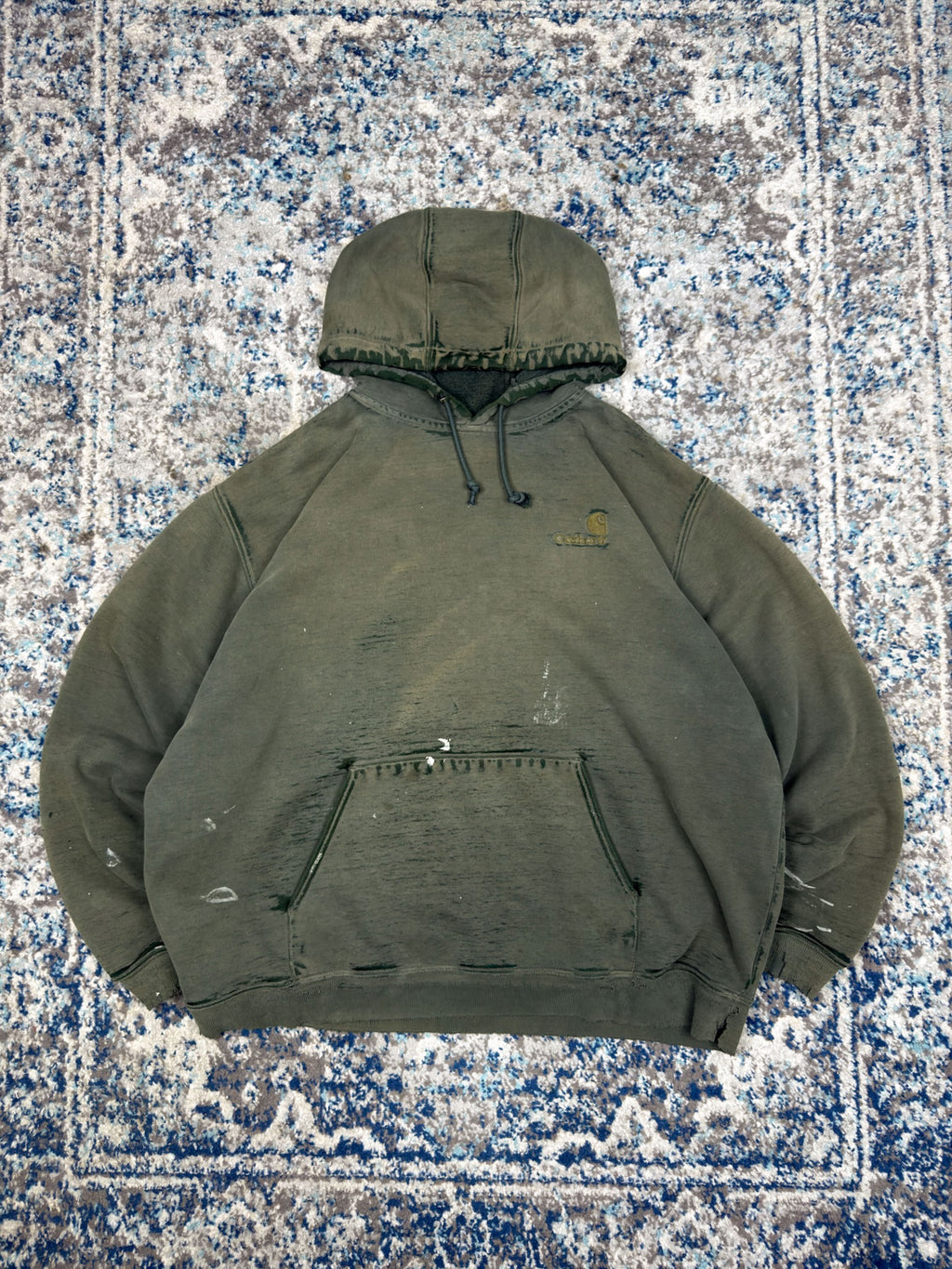 Vintage 90s Carhartt Embroidered Tonal Logo Hooded Sweatshirt Size 2XL