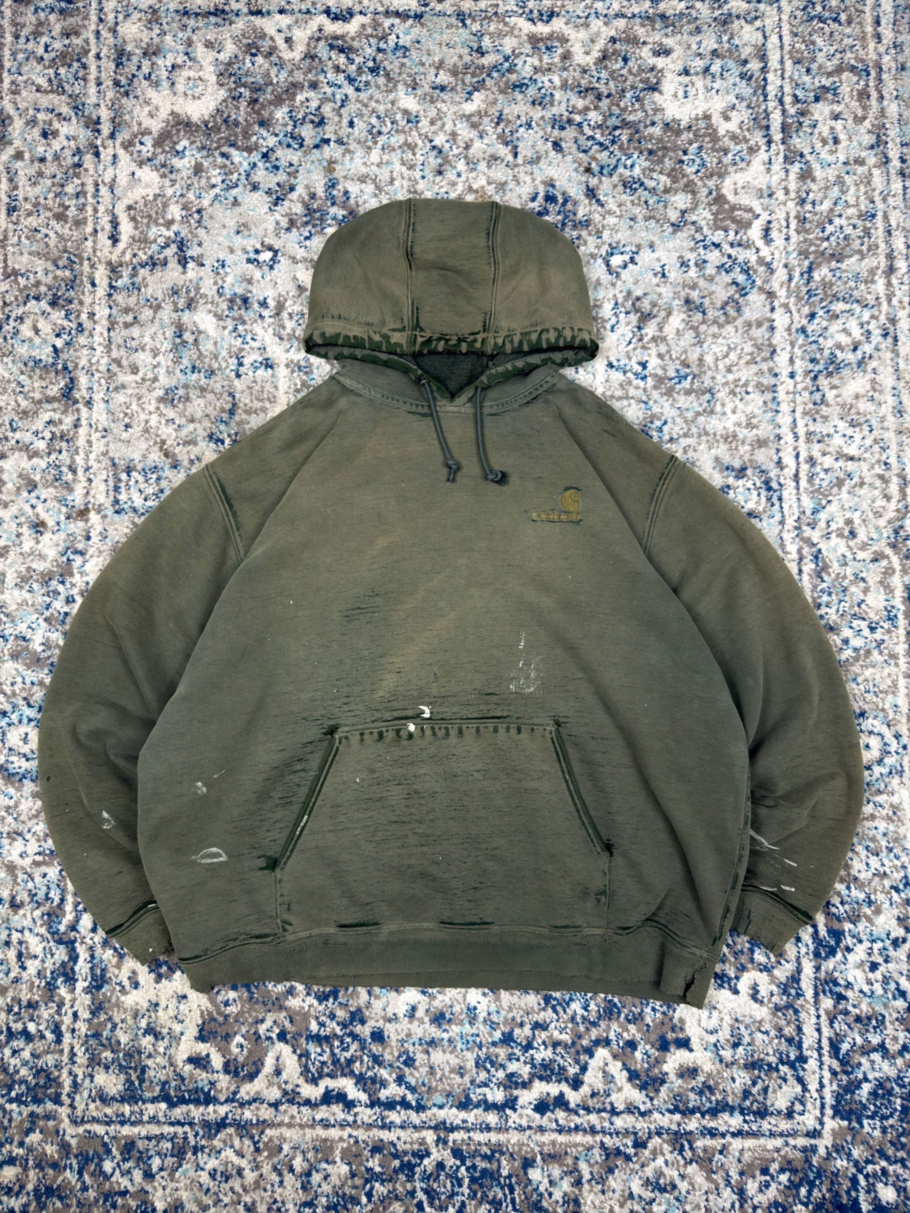 Vintage 90s Carhartt Embroidered Tonal Logo Hooded Sweatshirt Size 2XL