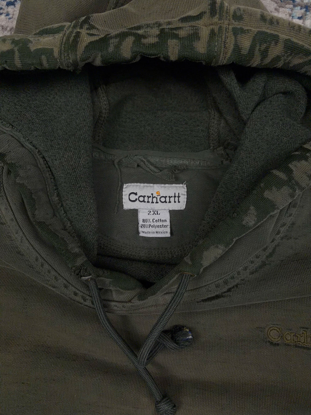 Vintage 90s Carhartt Embroidered Tonal Logo Hooded Sweatshirt Size 2XL