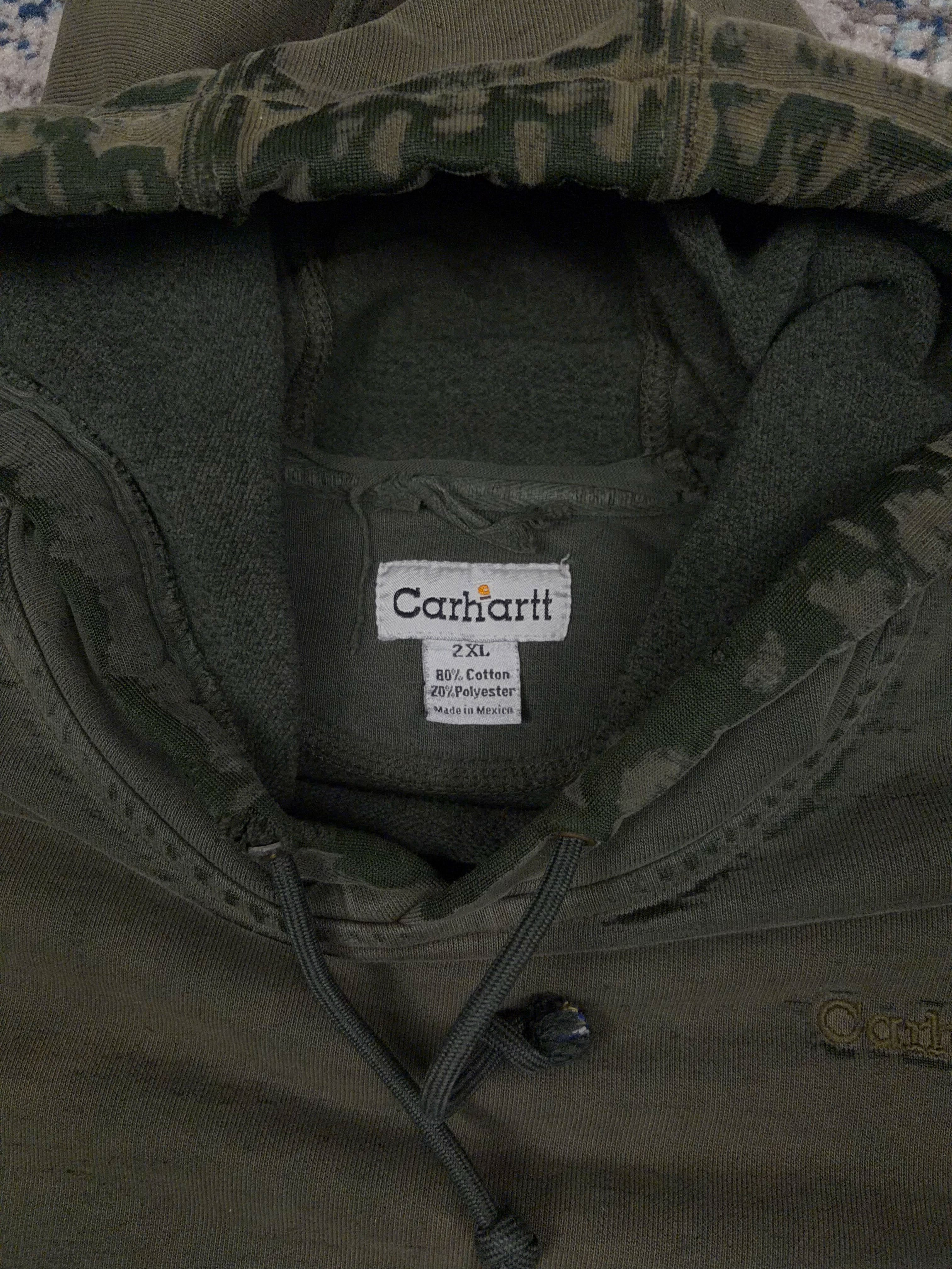 Vintage 90s Carhartt Embroidered Tonal Logo Hooded Sweatshirt Size 2XL