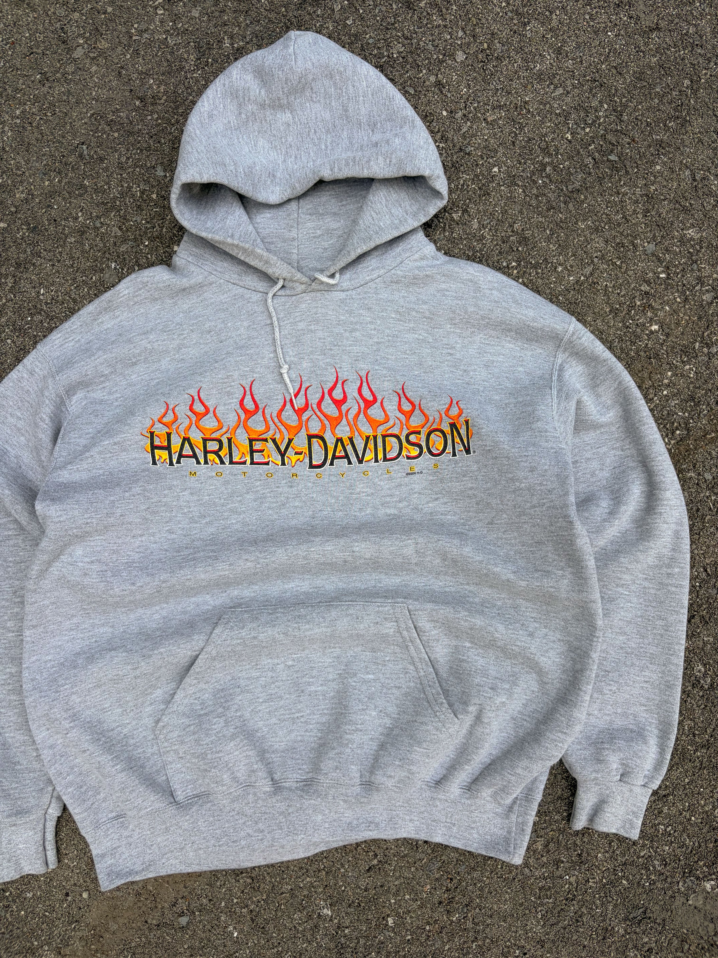 Harley Davidson Flame Spellout Graphic Hooded Sweatshirt Size Large
