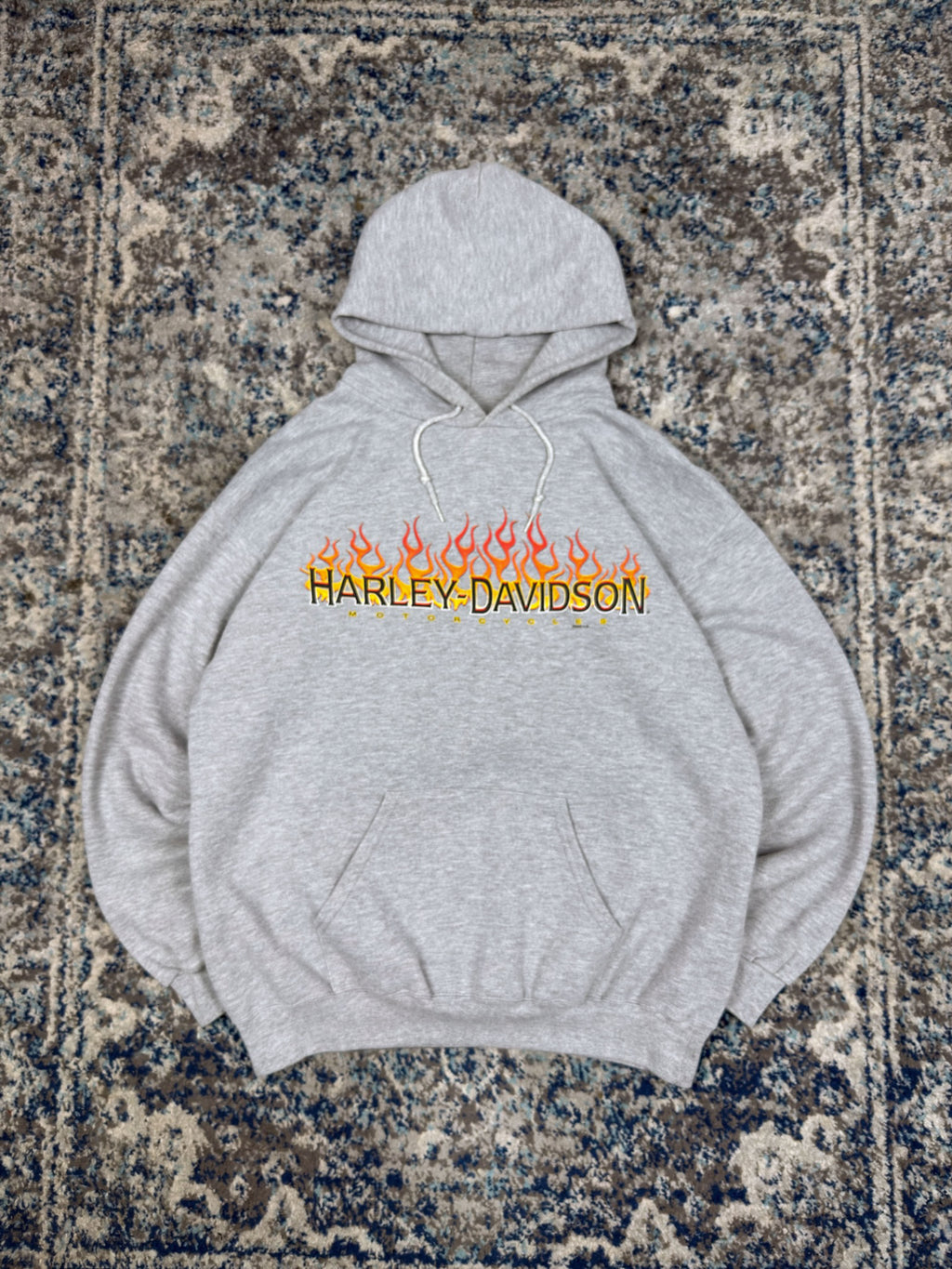 Harley Davidson Flame Spellout Graphic Hooded Sweatshirt Size Large