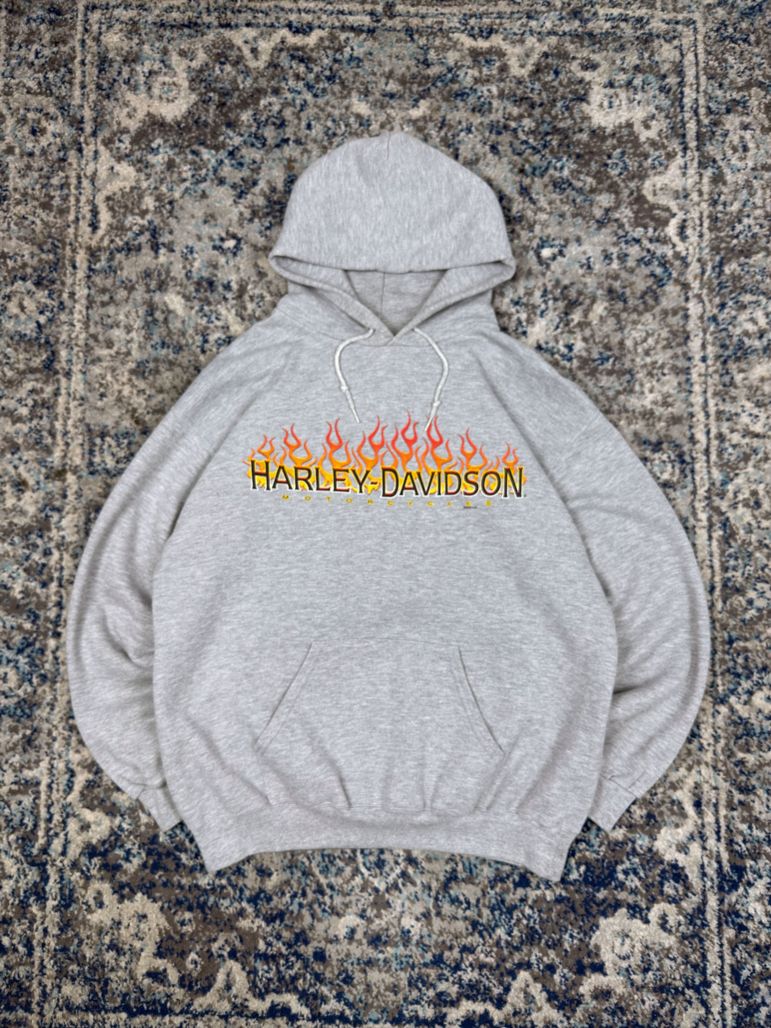 Harley Davidson Flame Spellout Graphic Hooded Sweatshirt Size Large