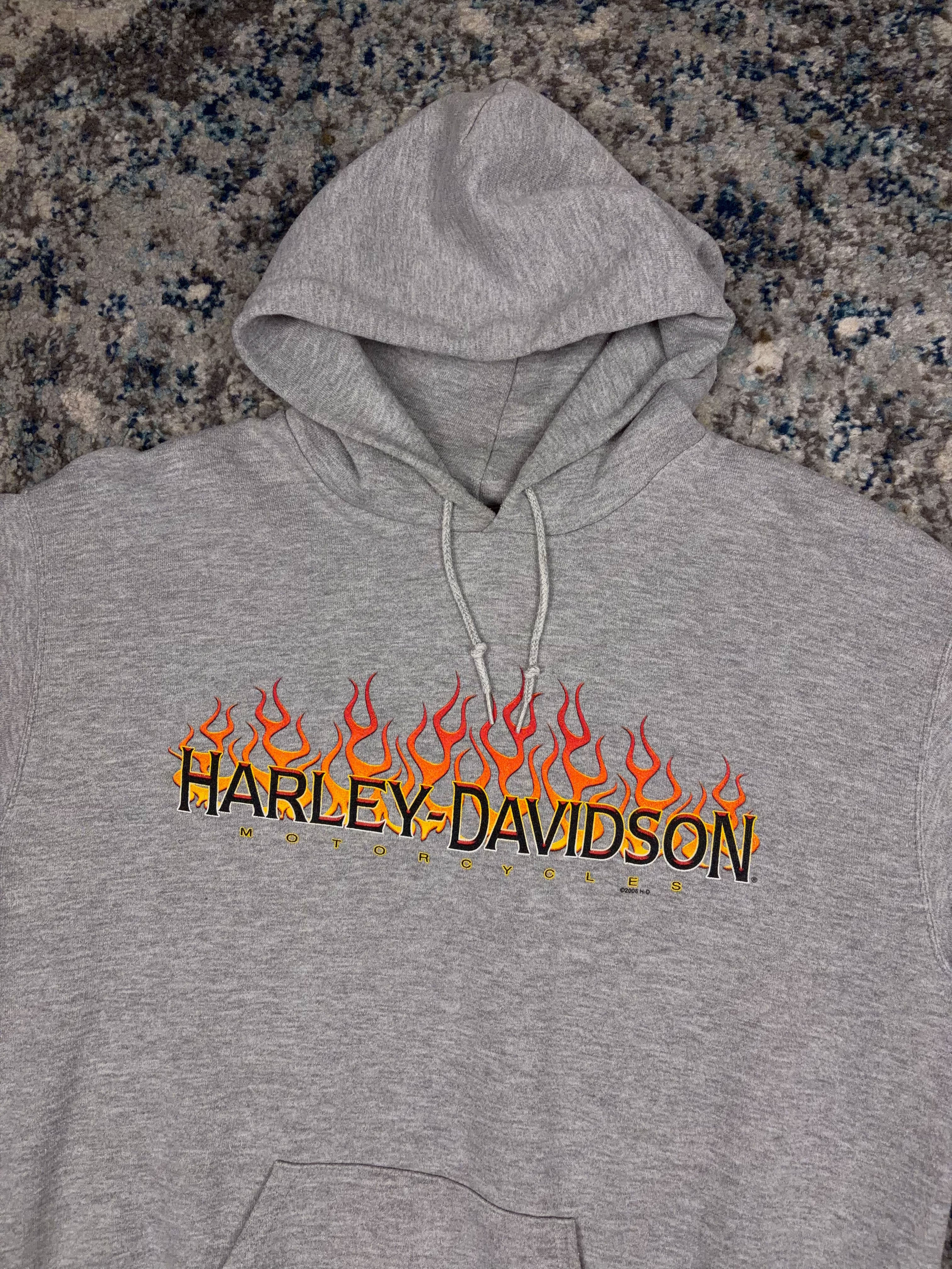 Harley Davidson Flame Spellout Graphic Hooded Sweatshirt Size Large