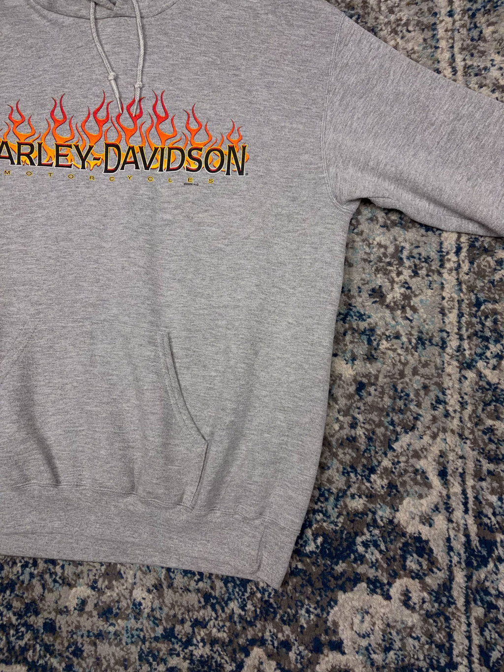 Harley Davidson Flame Spellout Graphic Hooded Sweatshirt Size Large