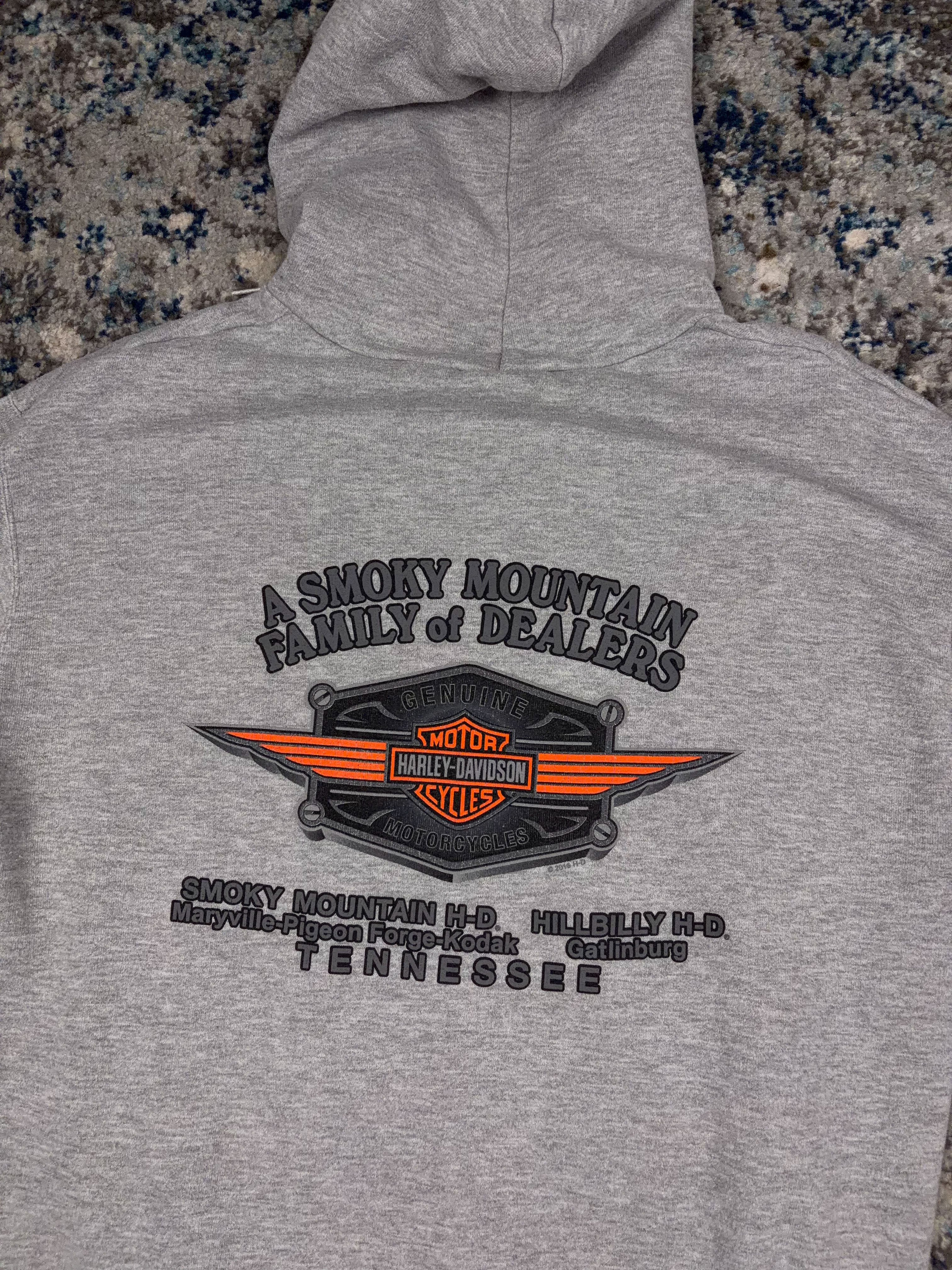 Harley Davidson Flame Spellout Graphic Hooded Sweatshirt Size Large