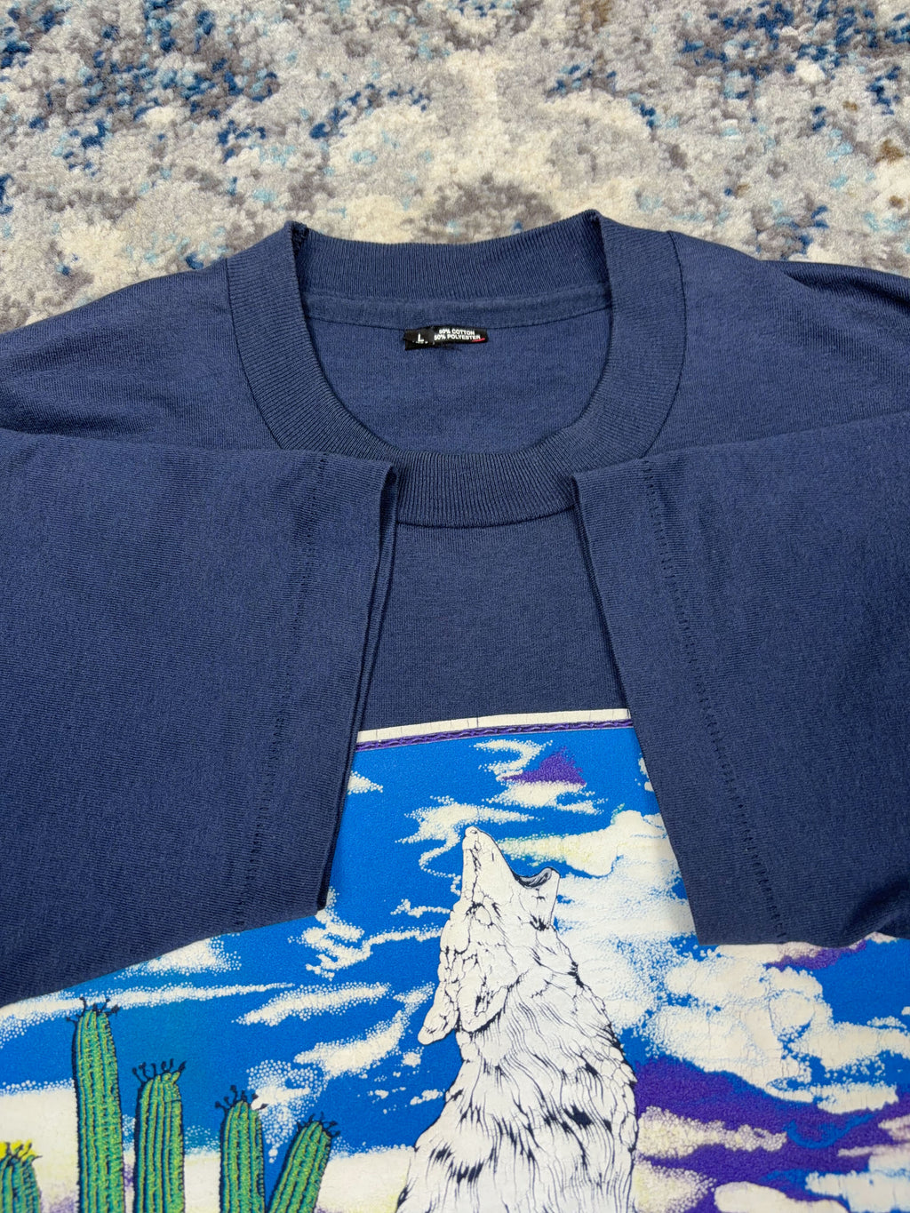 Vintage 90s Desert Wolf Landscape Nature Graphic T-Shirt Size Large