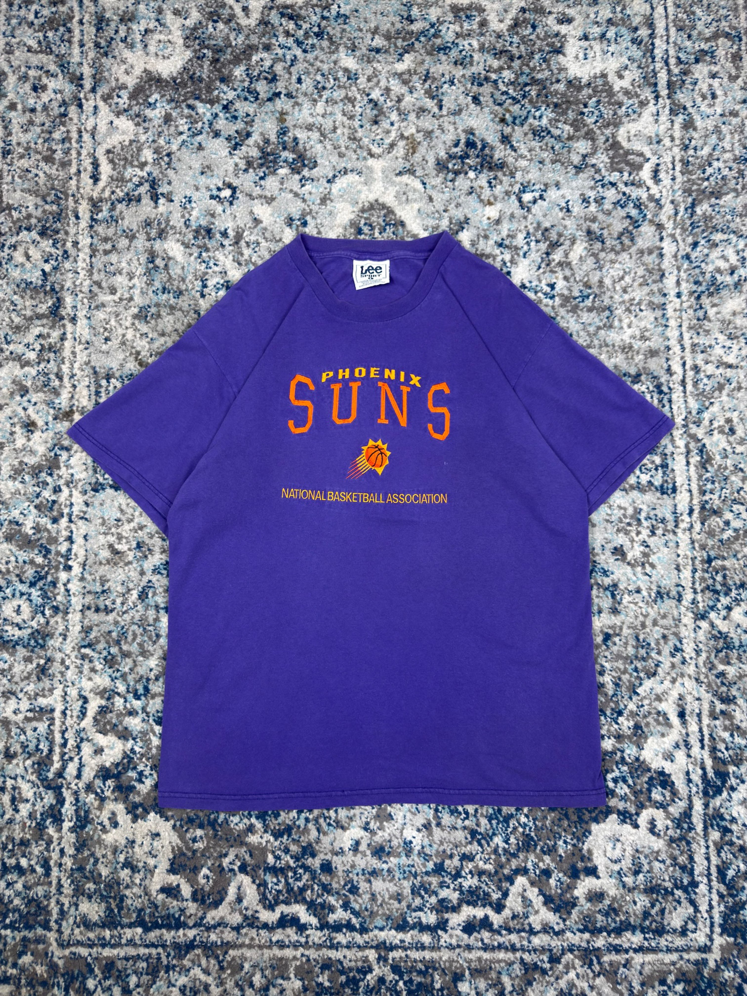 Vintage Phoenix Suns NBA Embroidered Spellout Logo Basketball T-Shirt Size Large