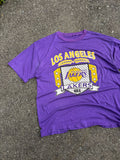 Vintage 80s/90s Los Angeles Lakers NBA Crest Graphic Spellout T-Shirt Size Large