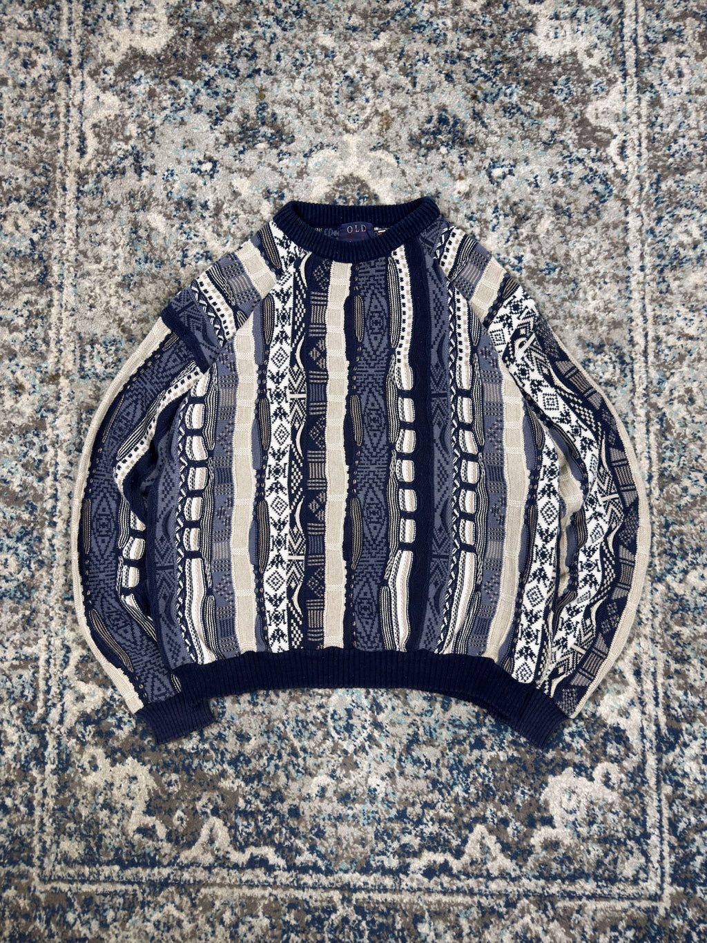 Vintage Old Glory Abstract Pattern Pullover 3D Knit Sweater Size XL